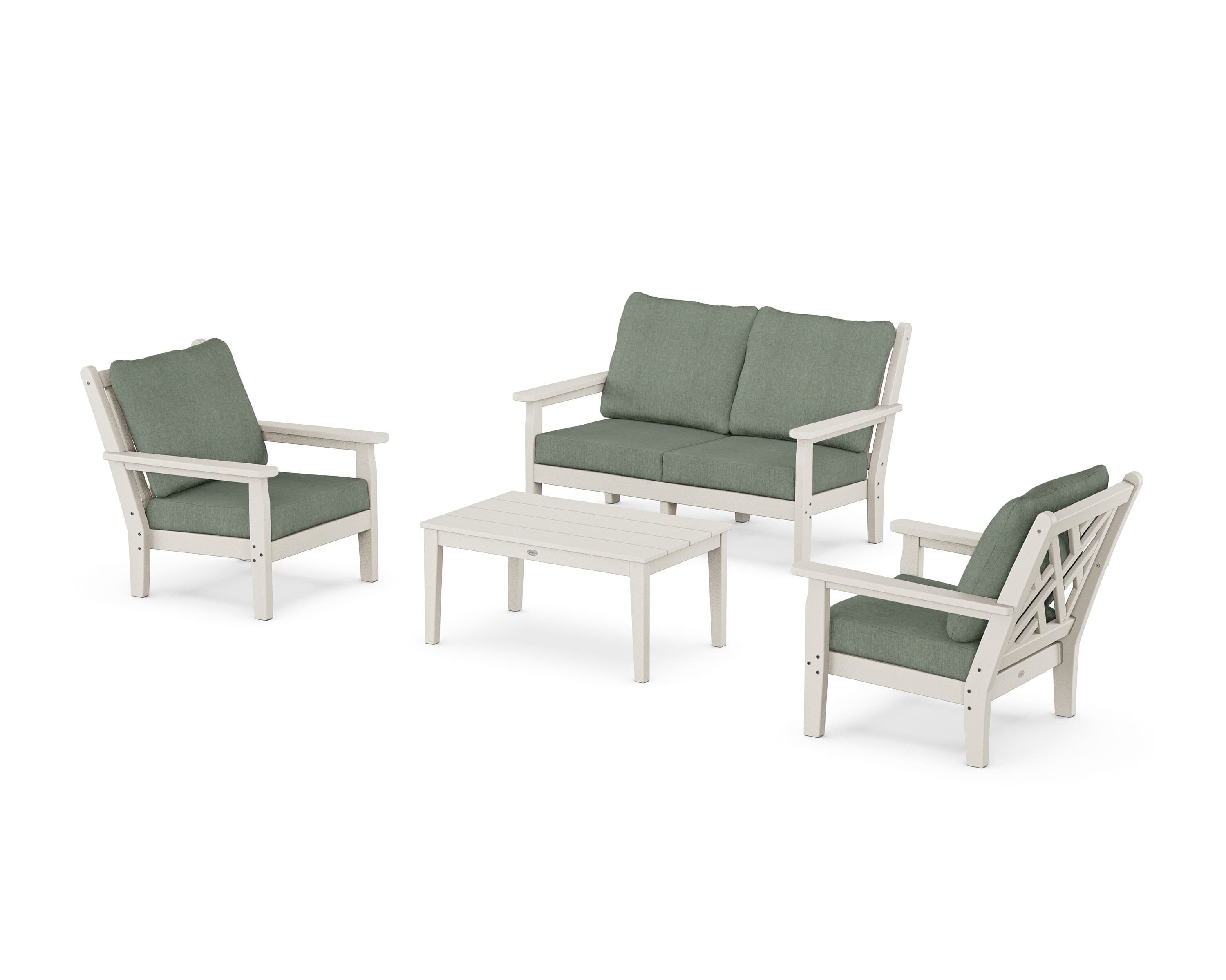POLYWOOD Chippendale 4-Piece Deep Seating Set with Loveseat in Sand / Cast Sage