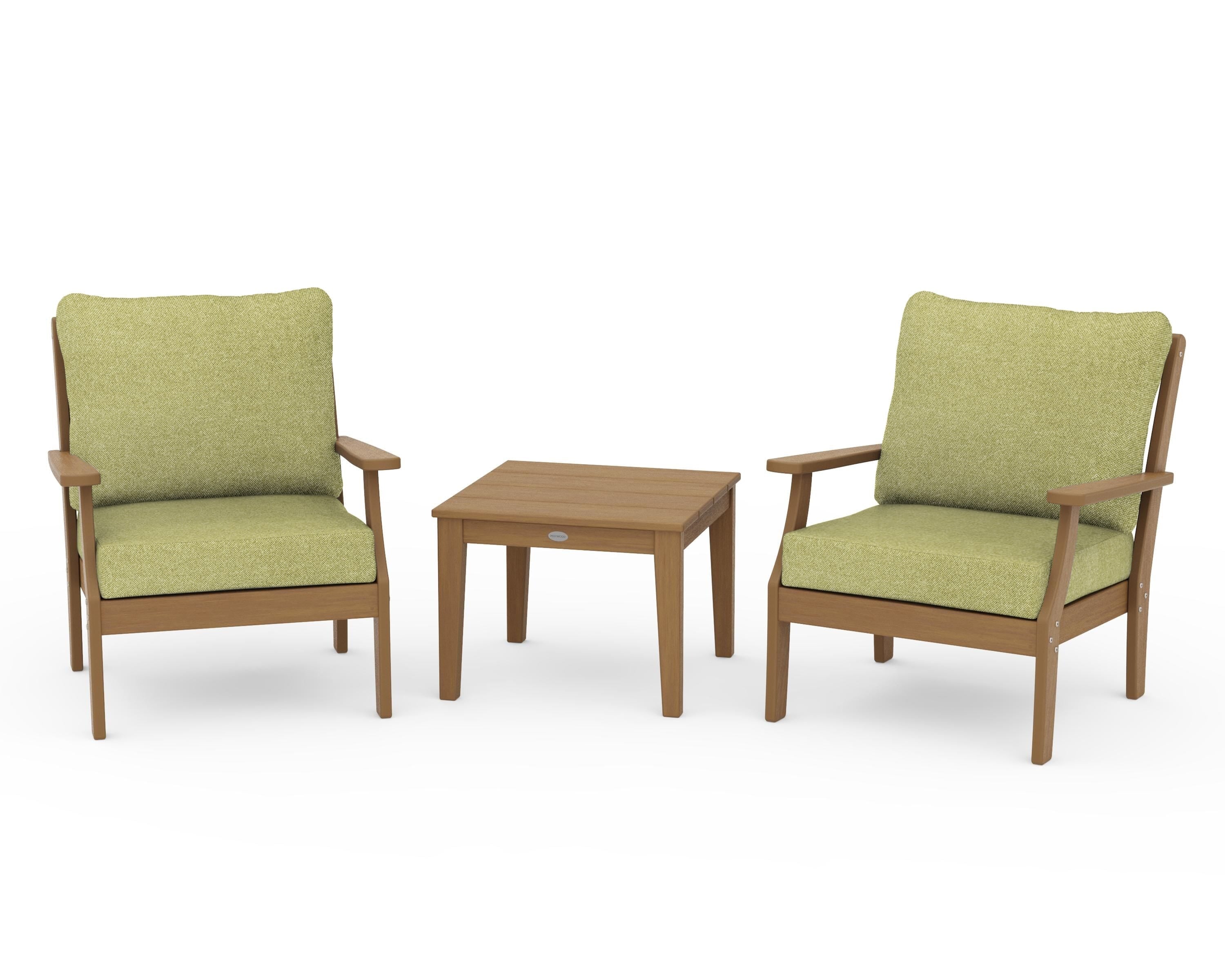 POLYWOOD Braxton 3-Piece Deep Seating Set in Natural / Chartreuse Boucle