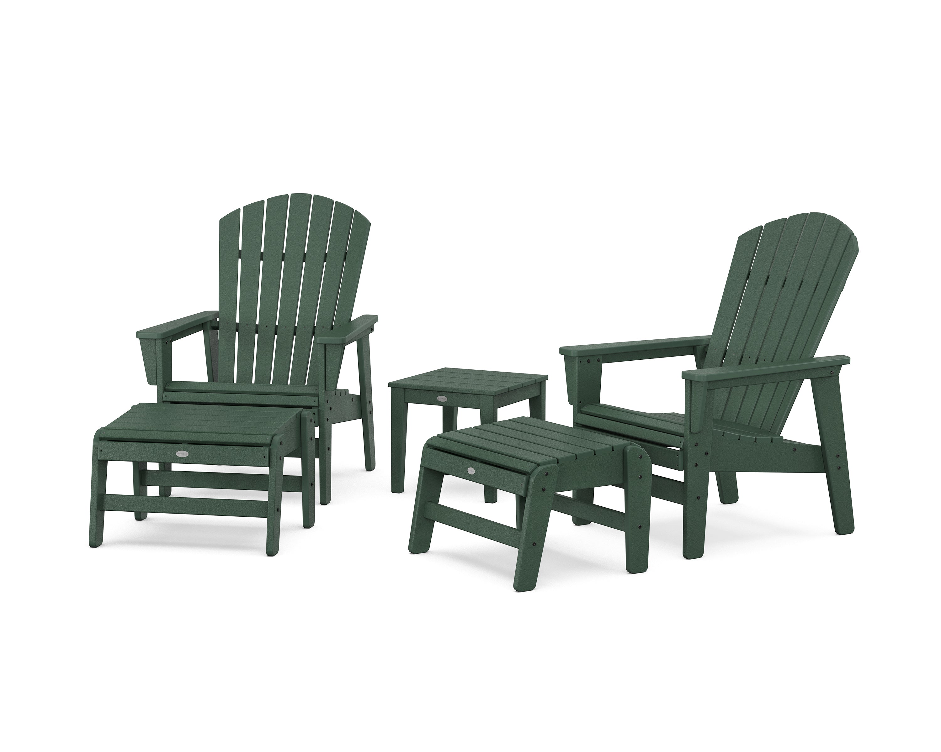 POLYWOOD® 5-Piece Nautical Grand Upright Adirondack Set with Ottomans and Side Table in Green