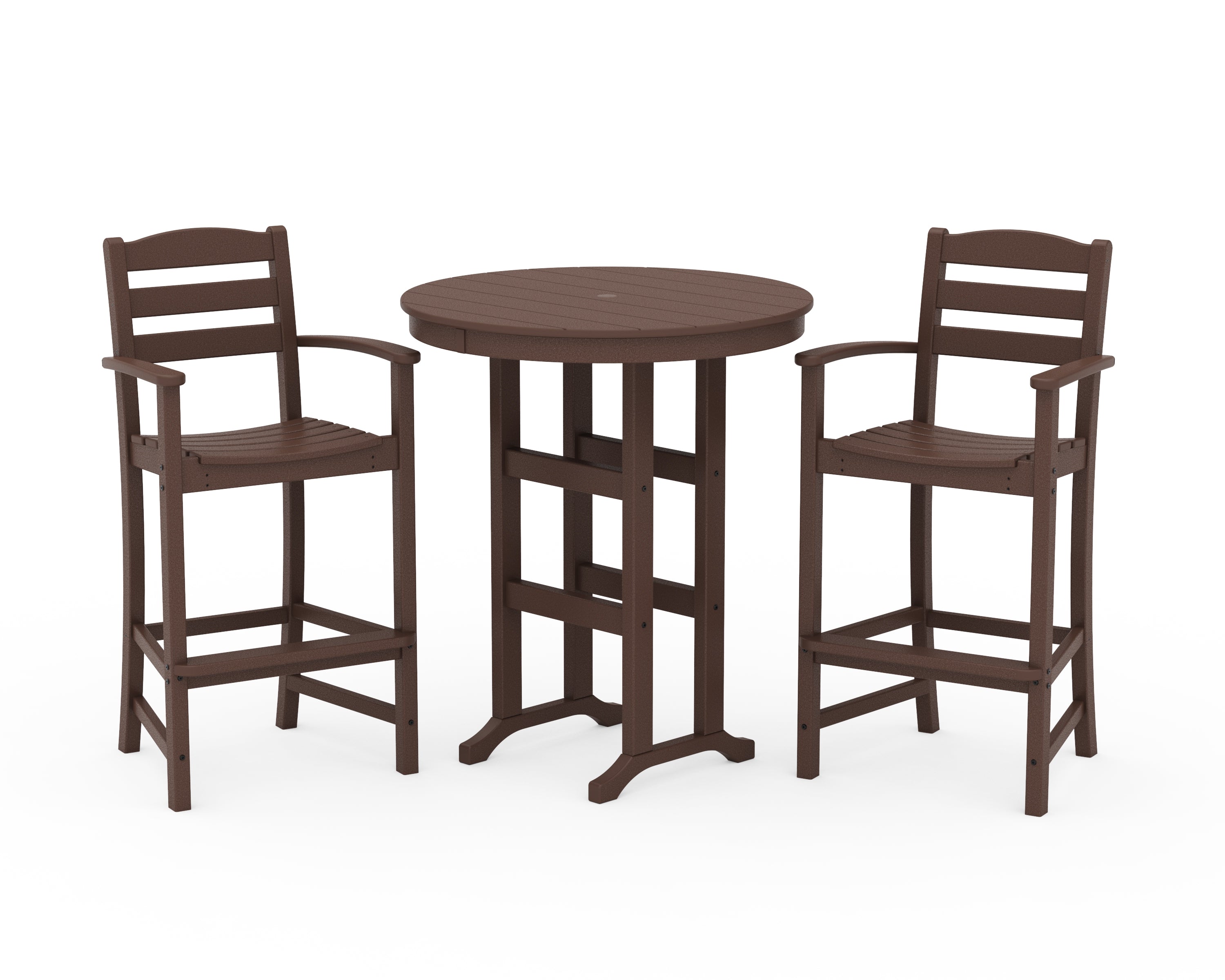 POLYWOOD La Casa Café 3-Piece Round Farmhouse Bar Set in Mahogany
