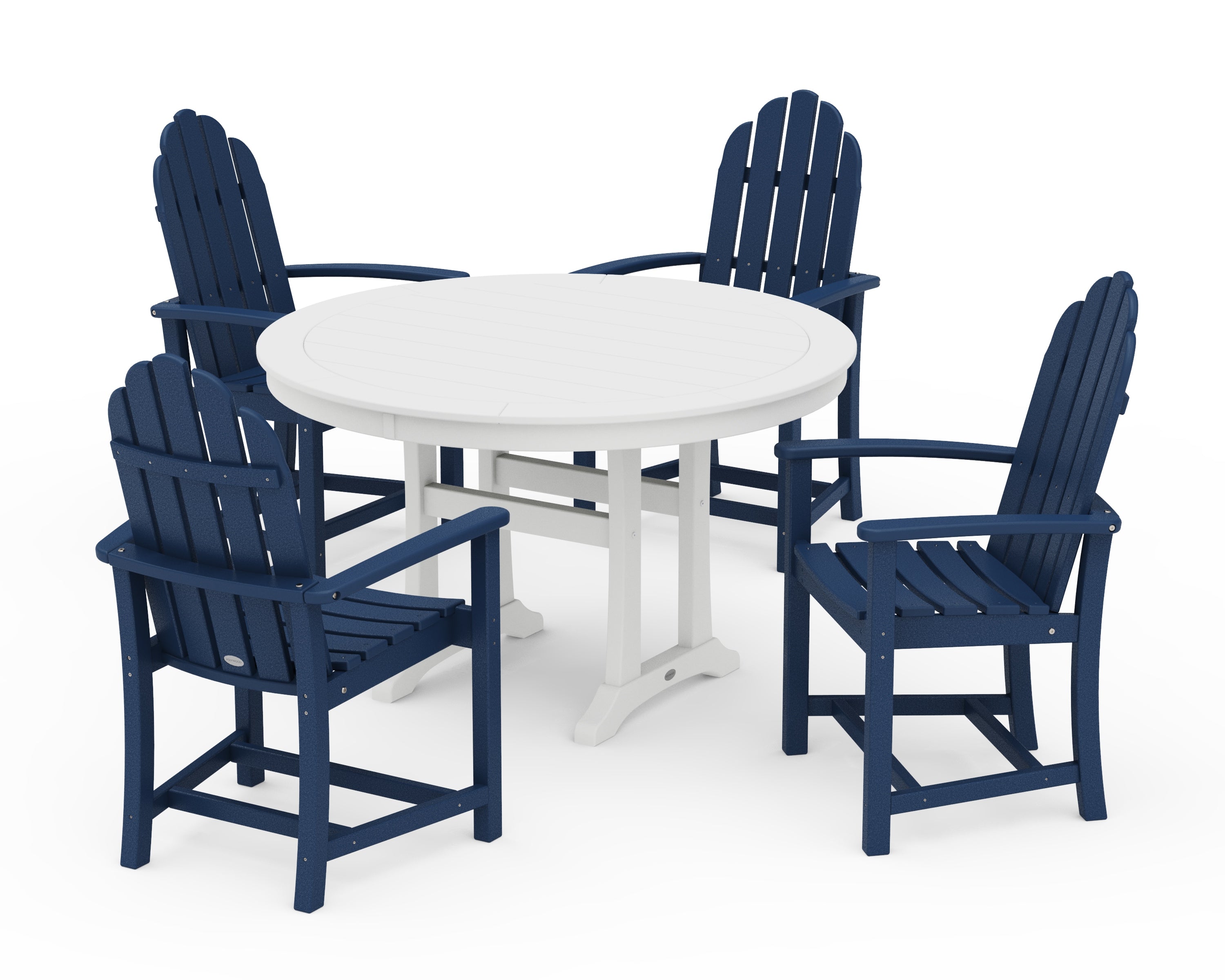 POLYWOOD Classic Adirondack 5-Piece Round Dining Set with Trestle Legs in Navy / White