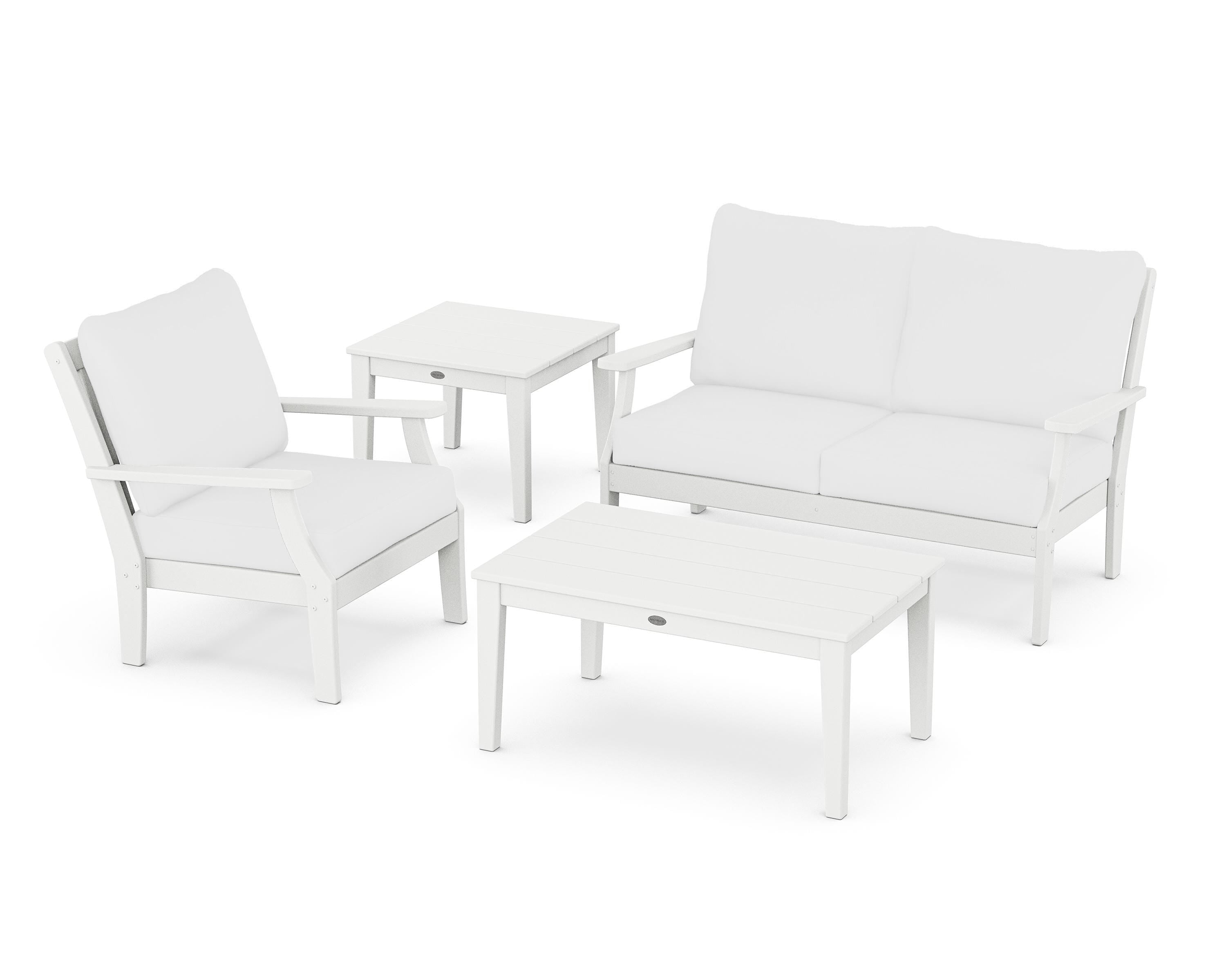 POLYWOOD Braxton 4-Piece Deep Seating Set in White / Natural