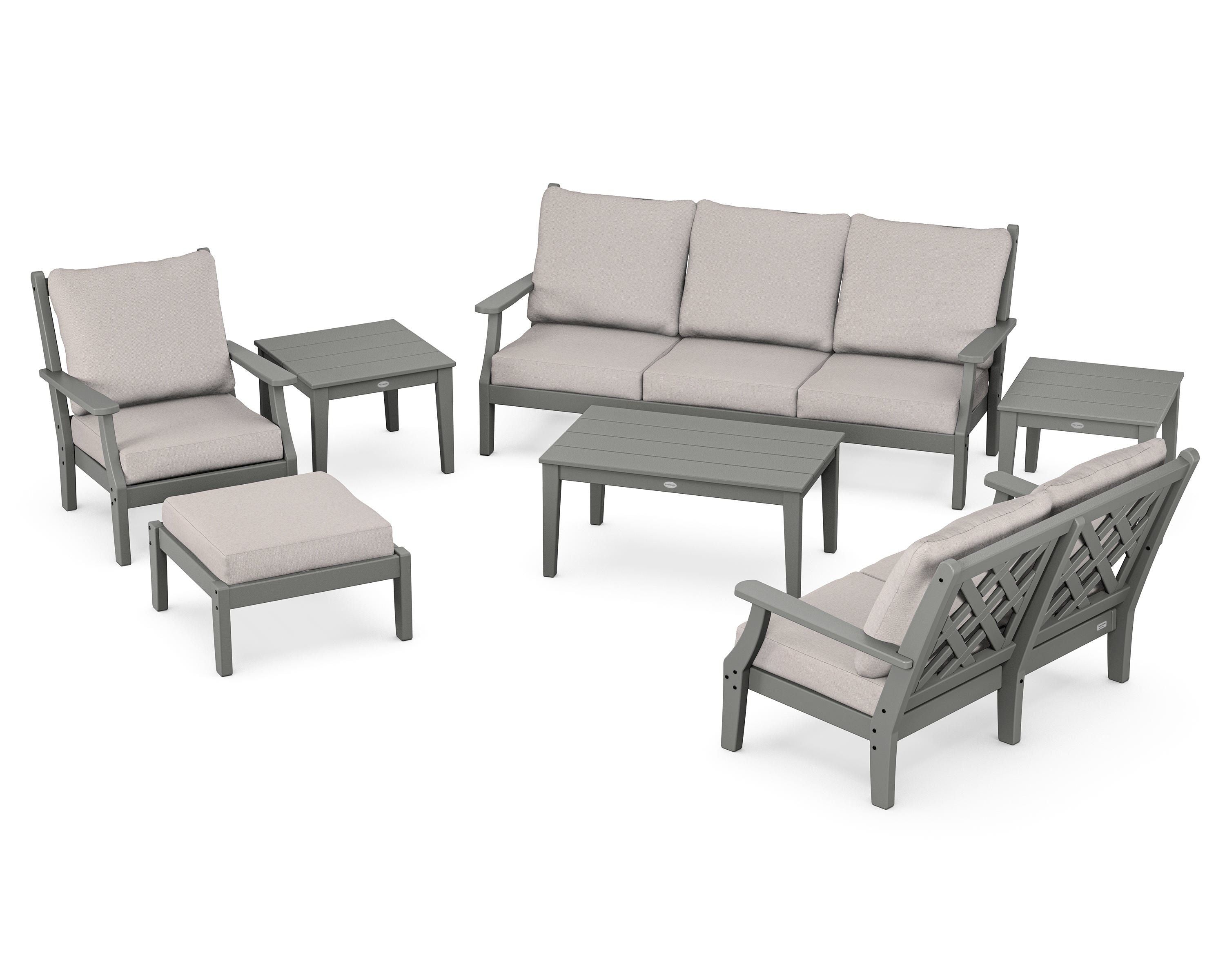 Country Living Wovendale 7-Piece Deep Seating Set in Slate Grey / Dune Burlap