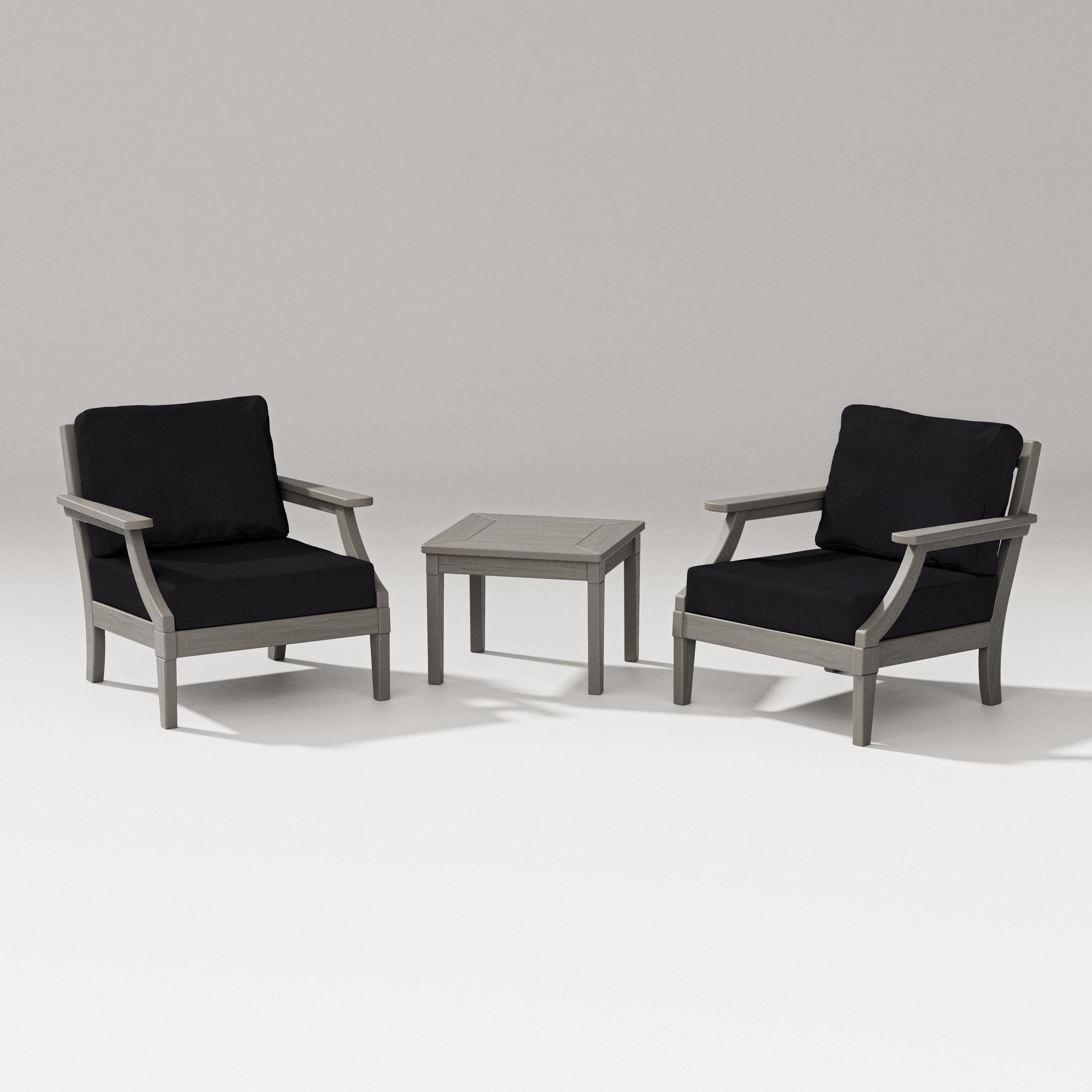 PW Designer Series Estate 3-Piece Lounge Chair Set in Driftwood / Midnight Linen