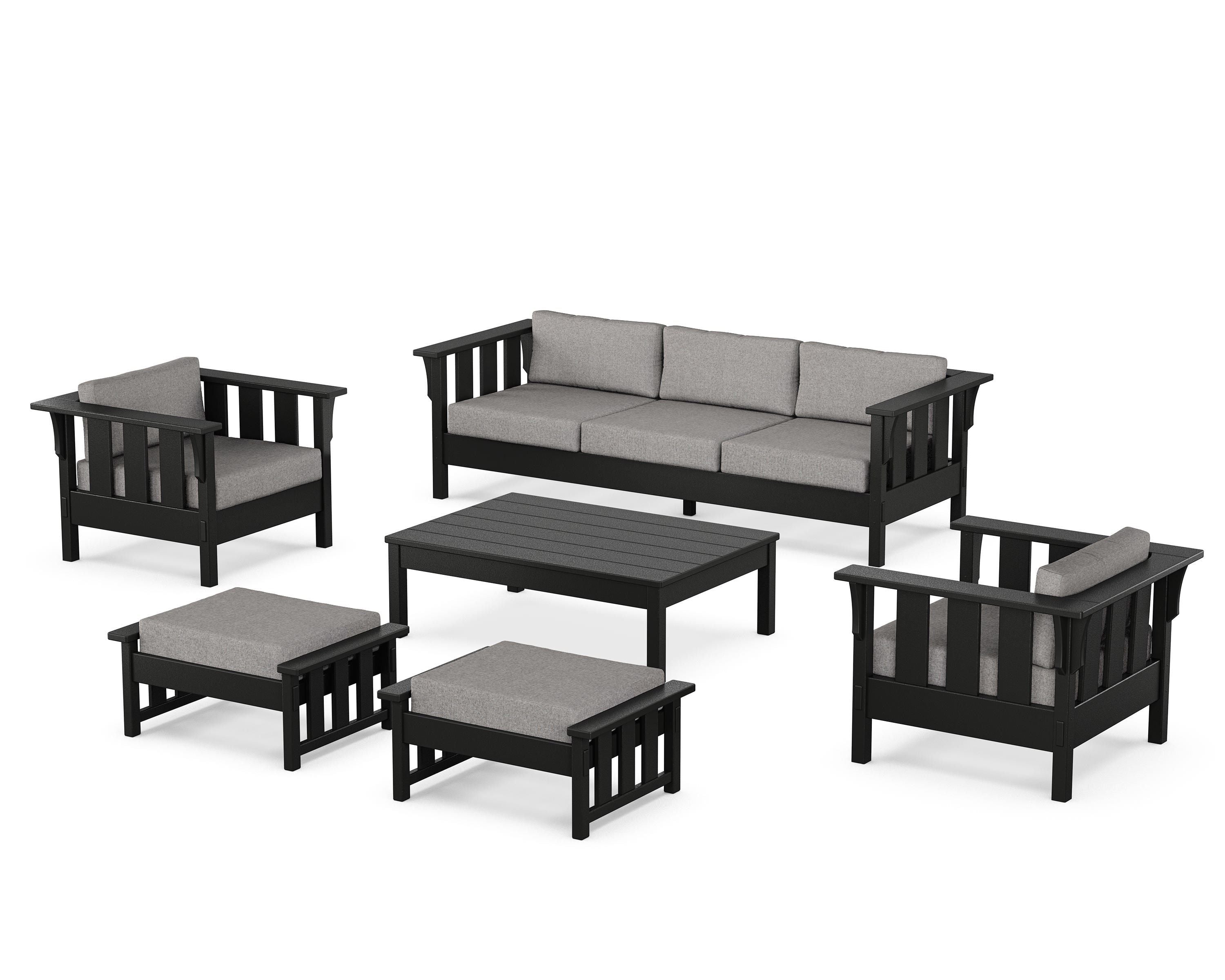 Martha Stewart by POLYWOOD Acadia 6-Piece Lounge Sofa Set in Black / Grey Mist