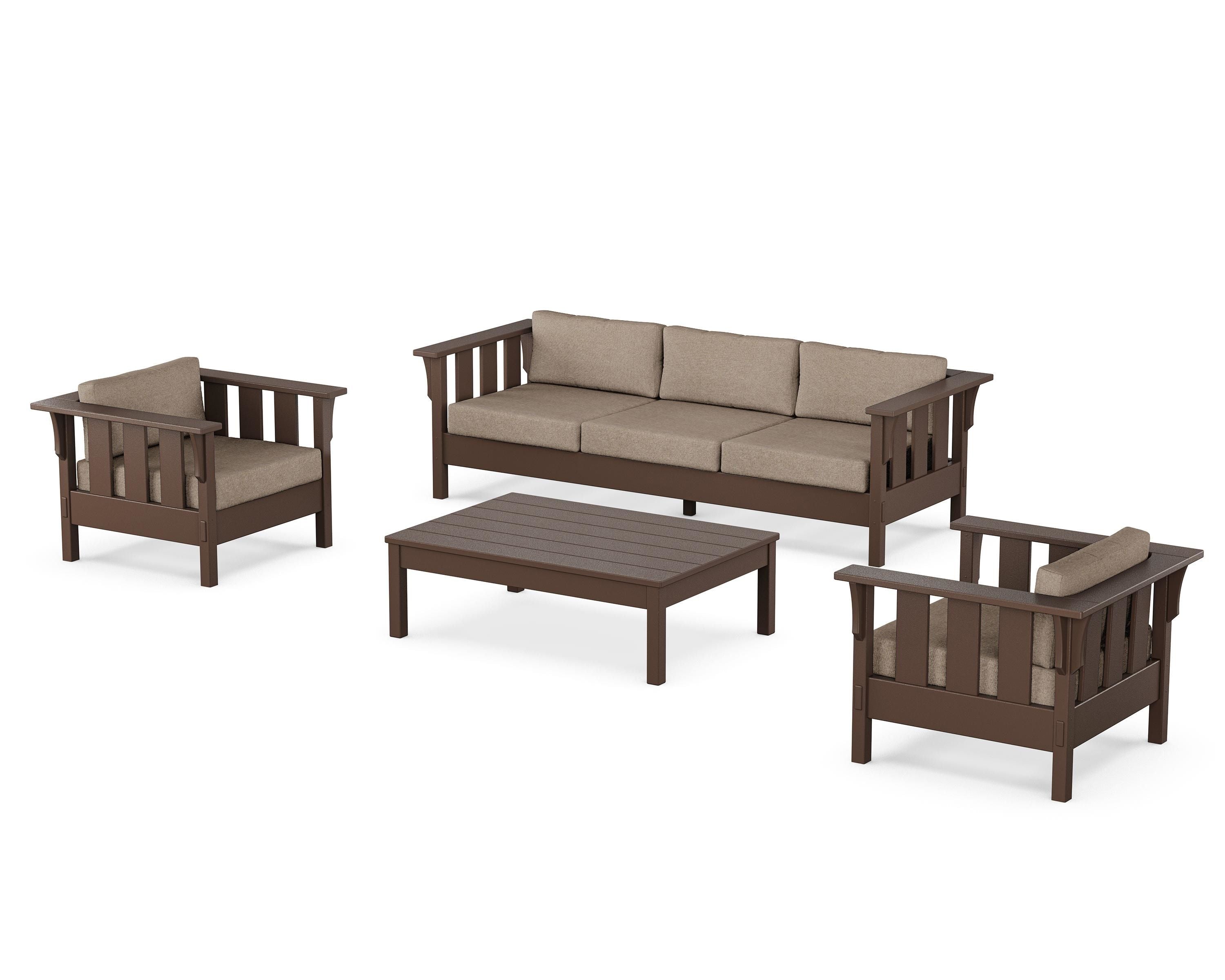 Martha Stewart by POLYWOOD Acadia 4-Piece Deep Seating Set with Sofa in Mahogany / Spiced Burlap