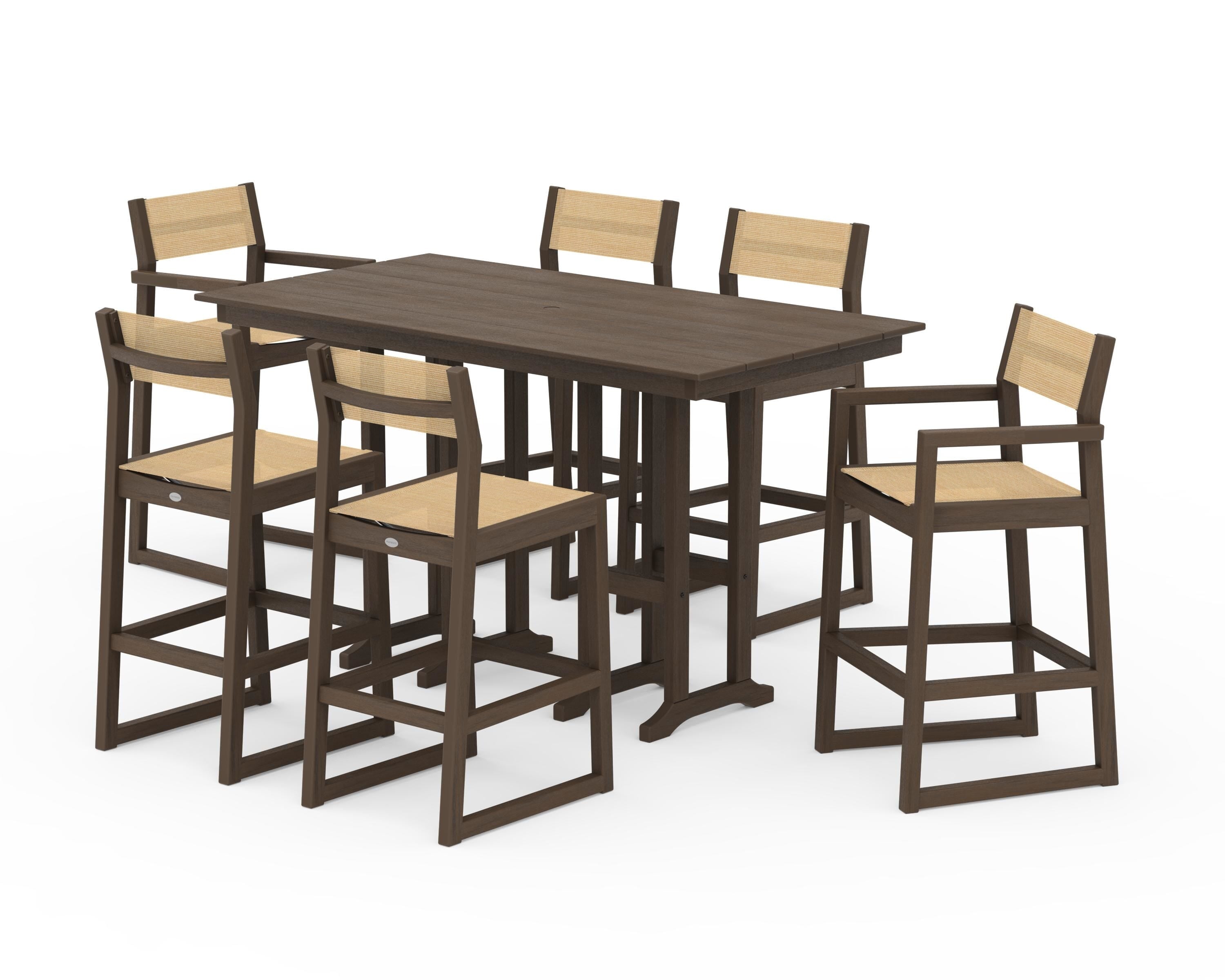 POLYWOOD EDGE Sling 7-Piece Farmhouse Bar Set in Kona / Dupioni Apricot Sling
