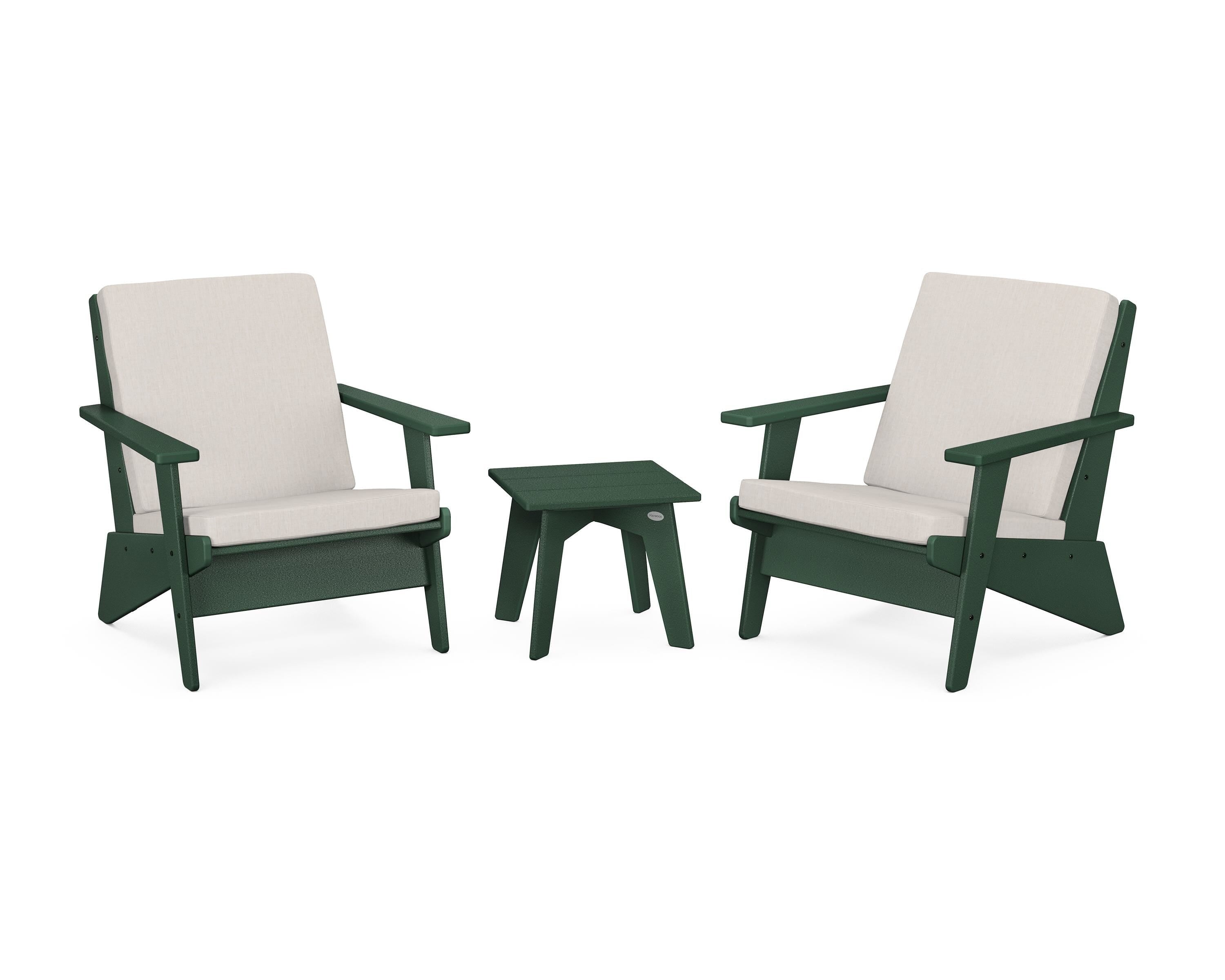 POLYWOOD Riviera Modern Lounge 3-Piece Set in Green / Cast Ash
