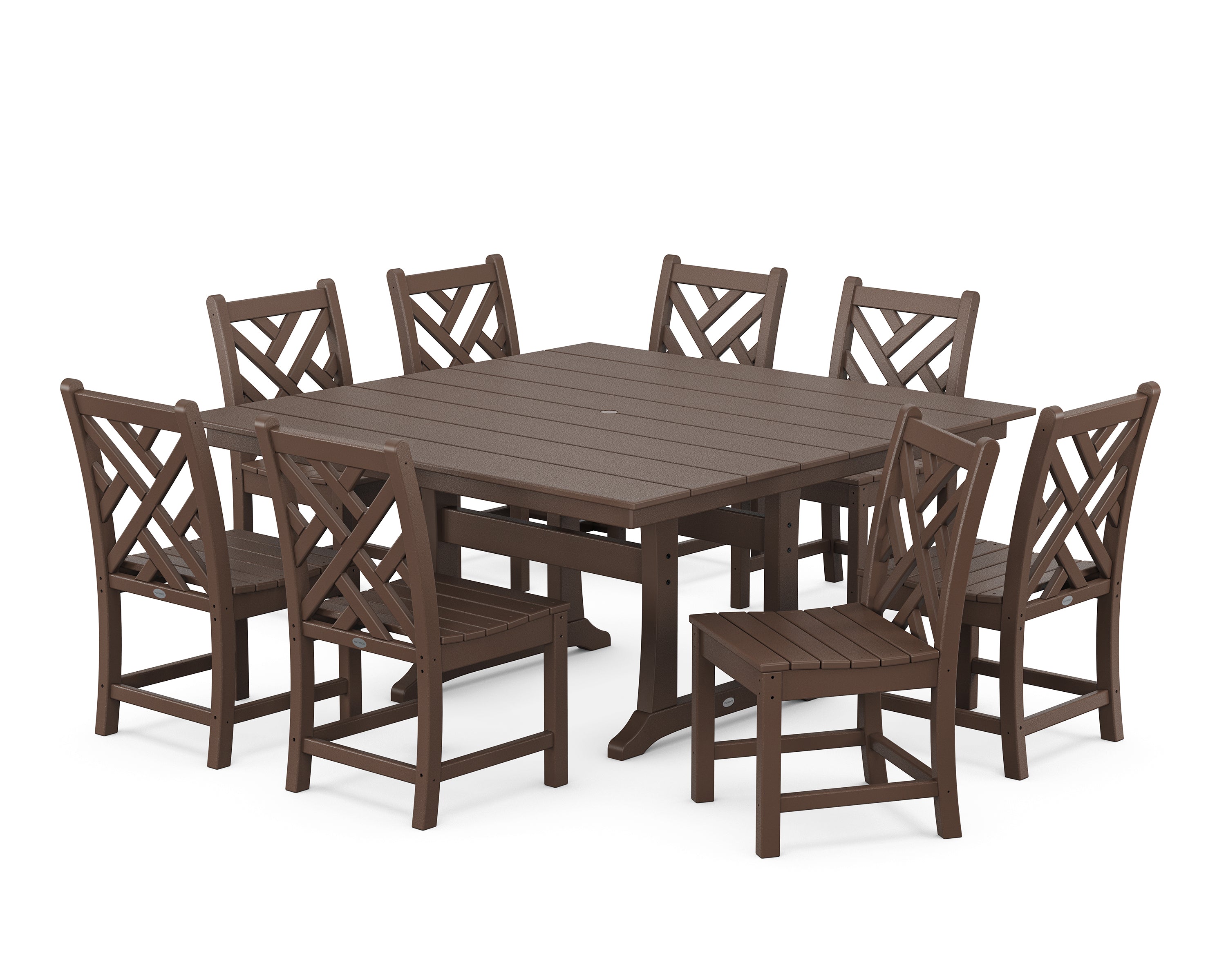POLYWOOD Chippendale 9-Piece Farmhouse Trestle Dining Set in Mahogany