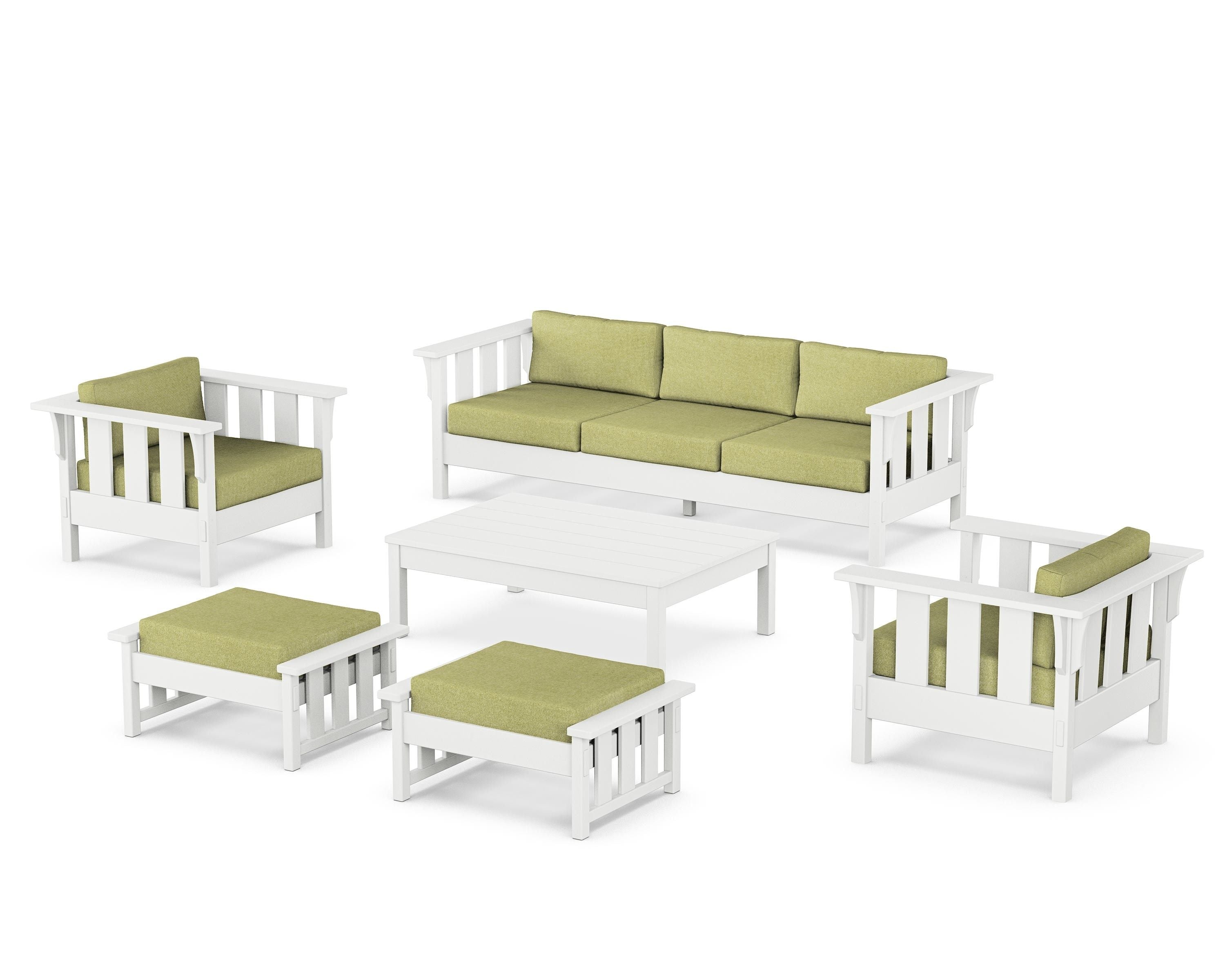 Martha Stewart by POLYWOOD Acadia 6-Piece Lounge Sofa Set in White / Chartreuse Boucle