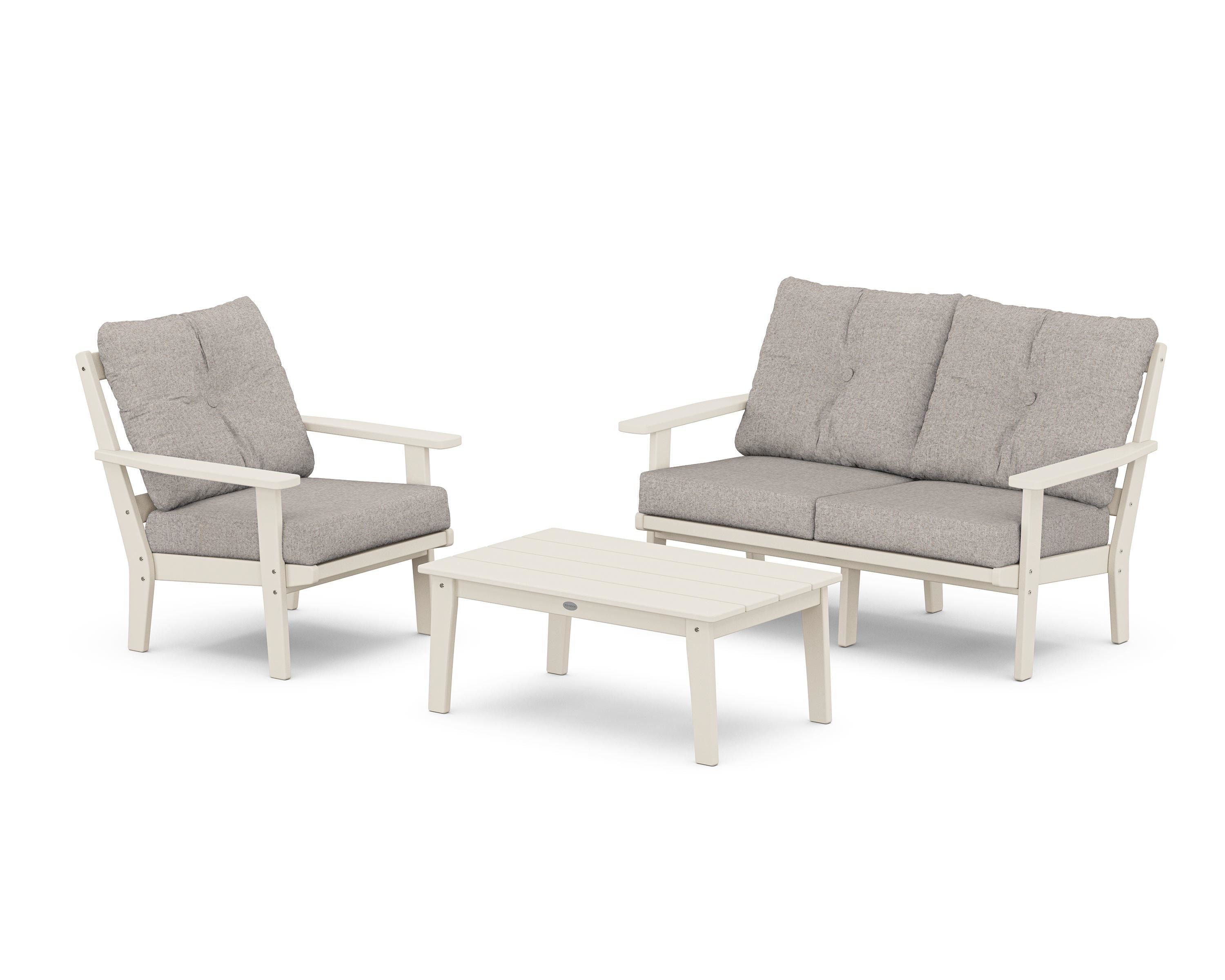 POLYWOOD Oxford 3-Piece Deep Seating Set with Loveseat in Sand / Weathered Tweed