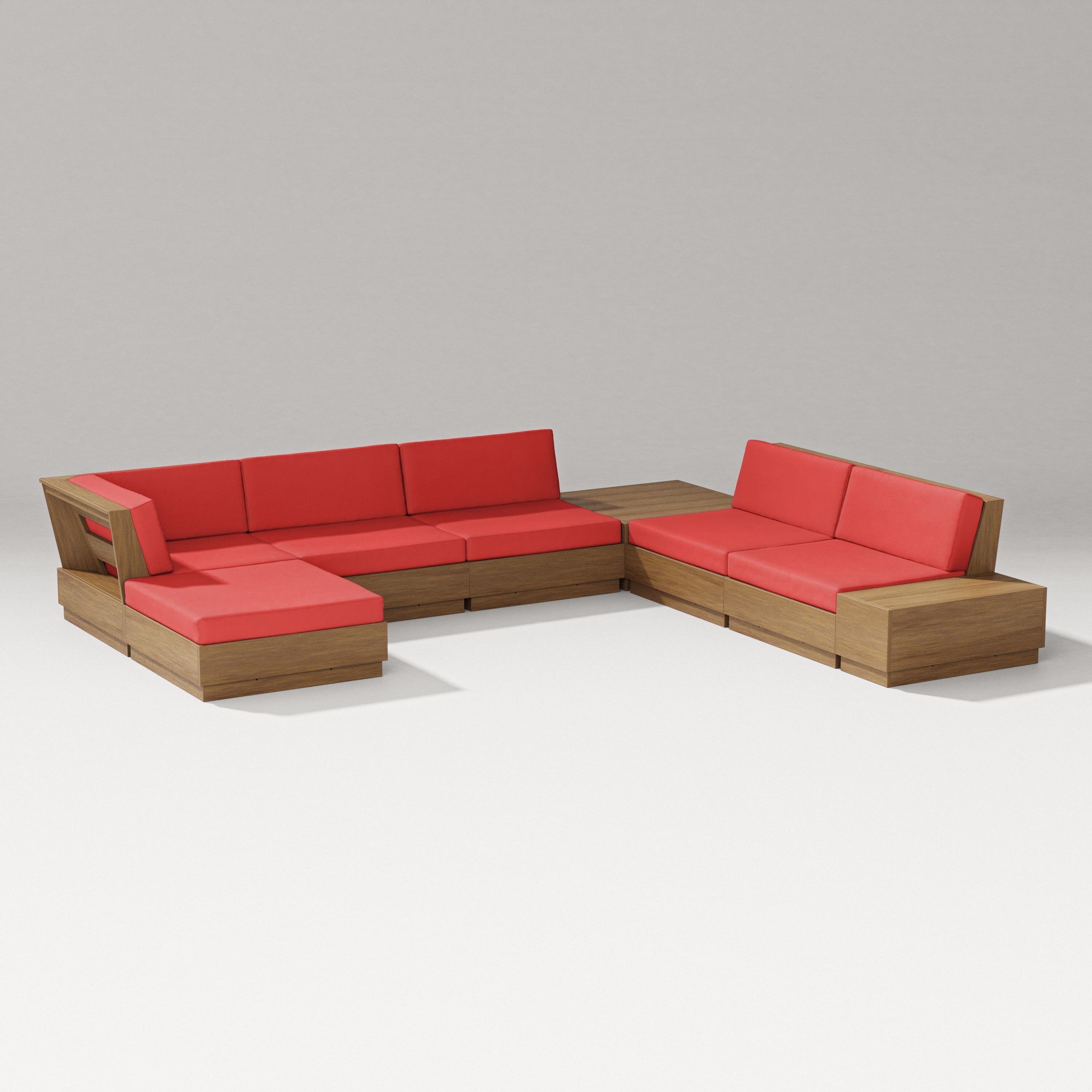 PW Designer Series Elevate 8-Piece Corner Sectional in Natural / Crimson Linen