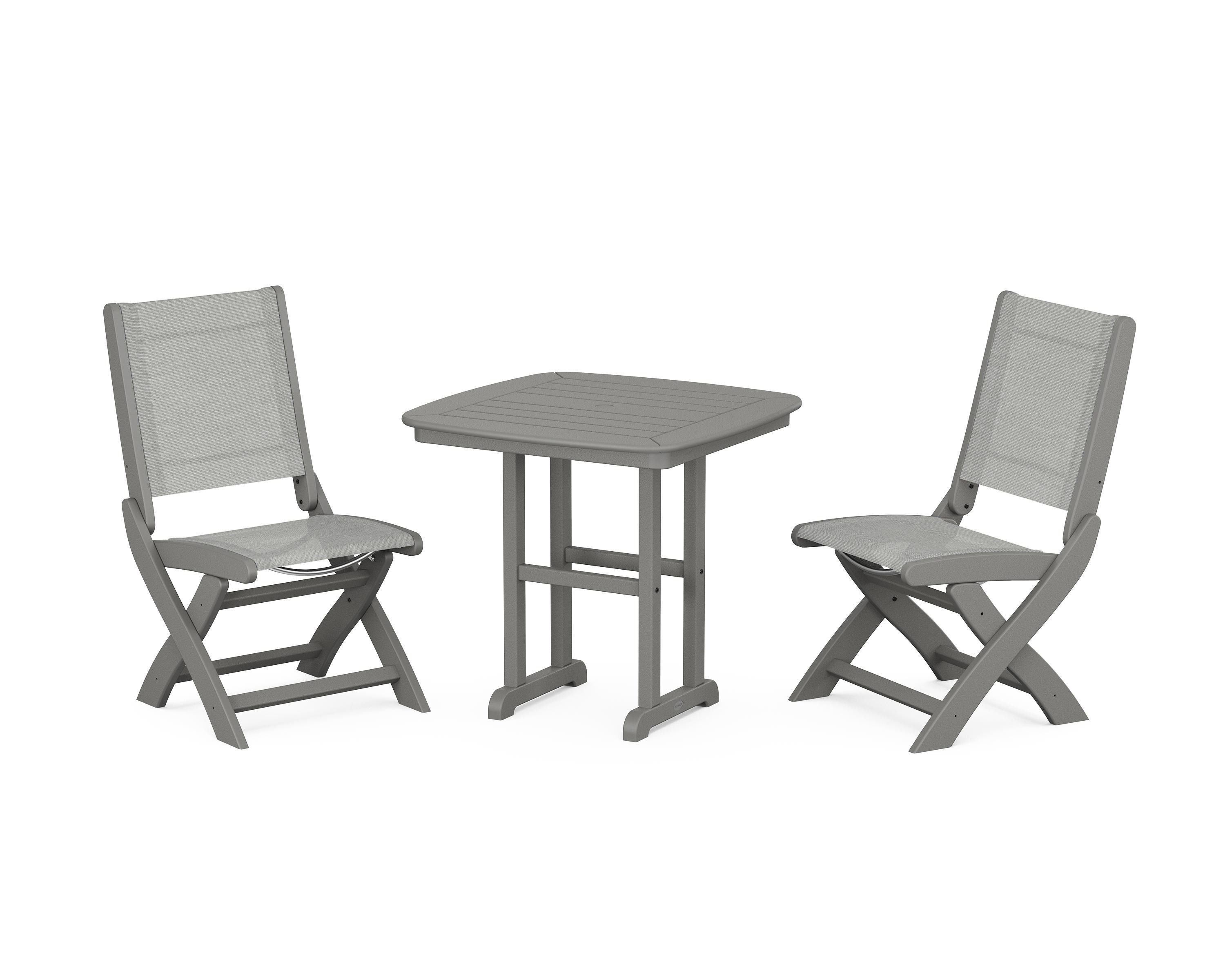 POLYWOOD Coastal Folding Side Chair 3-Piece Dining Set in Slate Grey / Metallic Sling