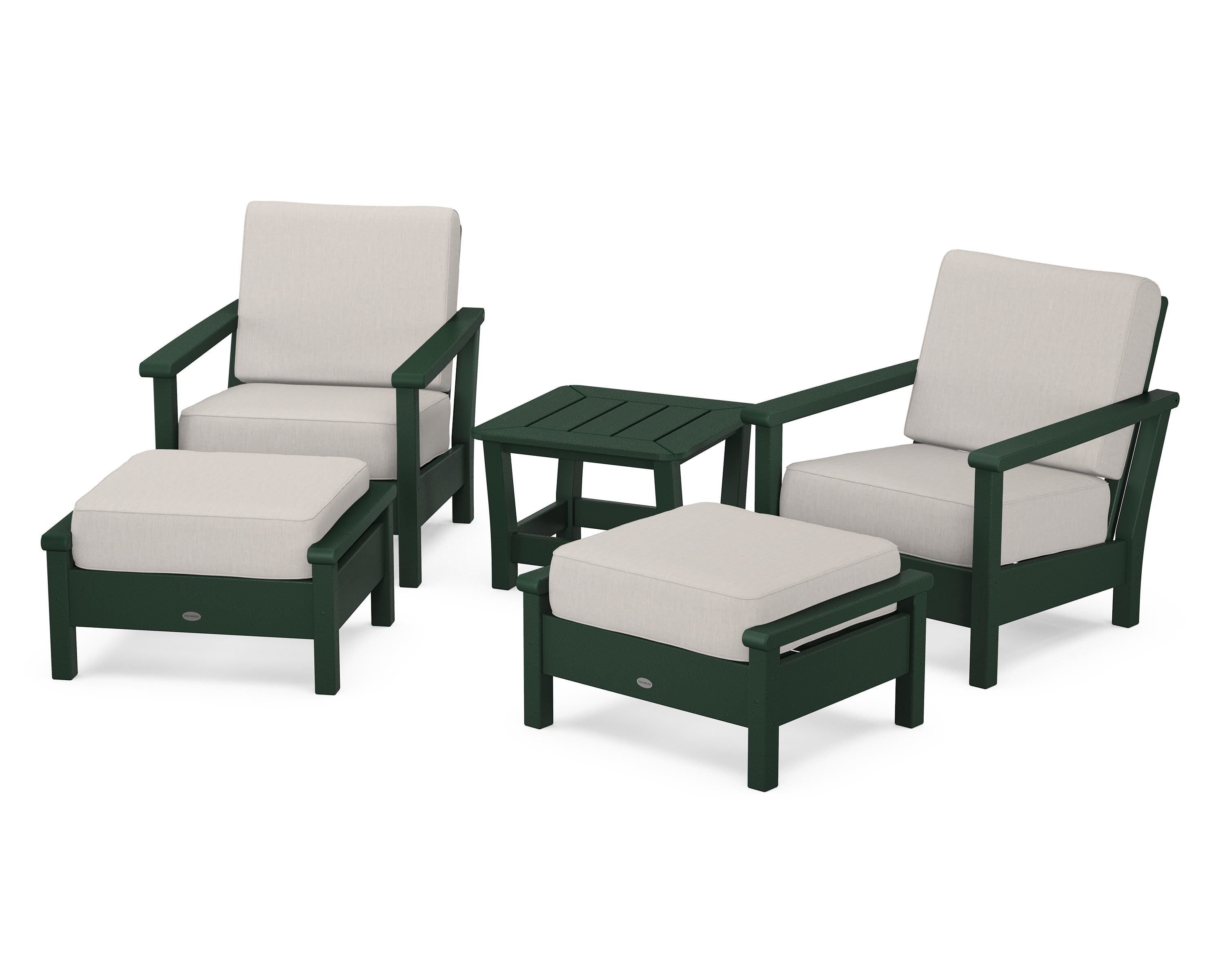 POLYWOOD Harbour 5-Piece Deep Seating Chair Set in Green / Cast Ash