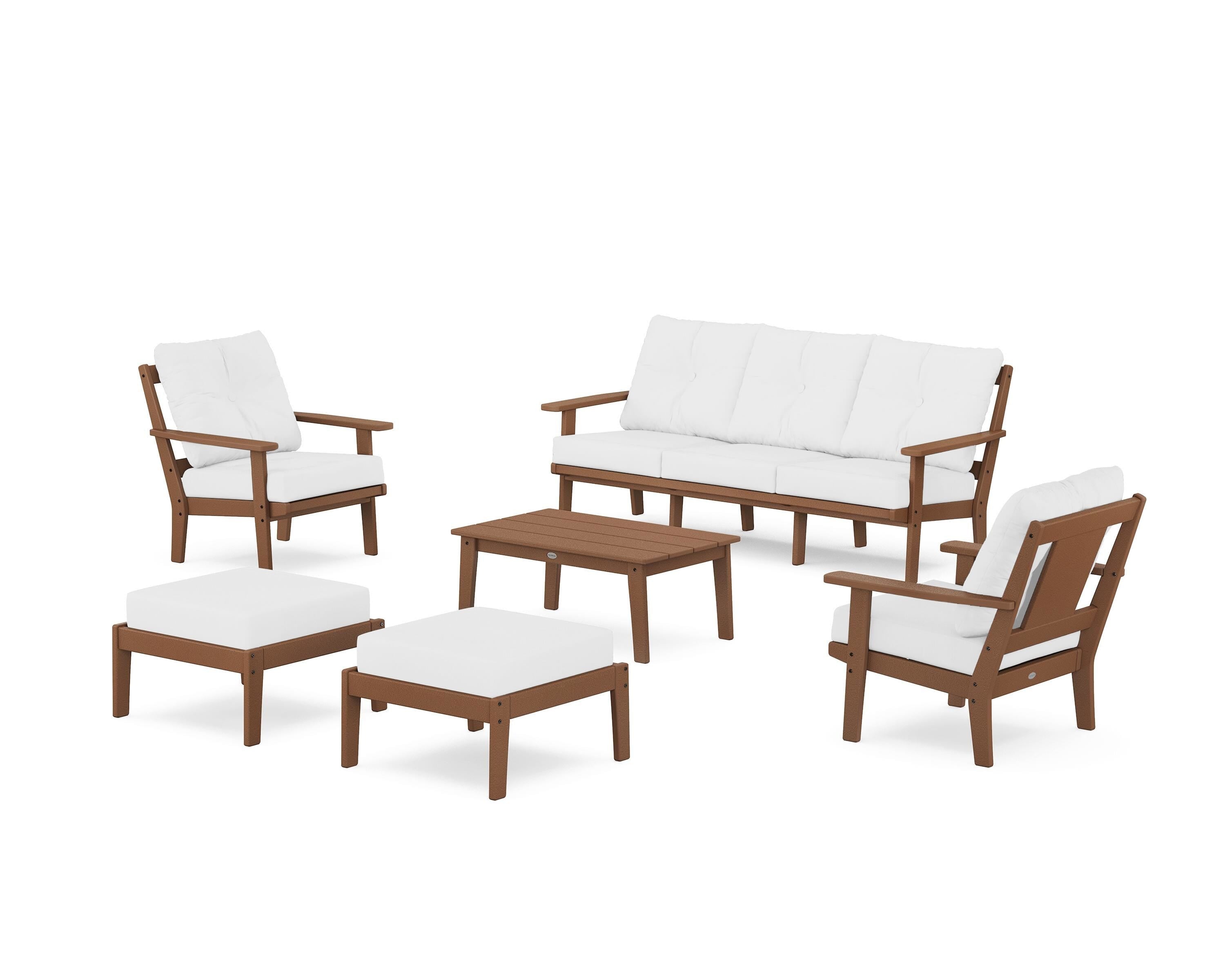 POLYWOOD Prairie 6-Piece Lounge Sofa Set in Teak / Natural