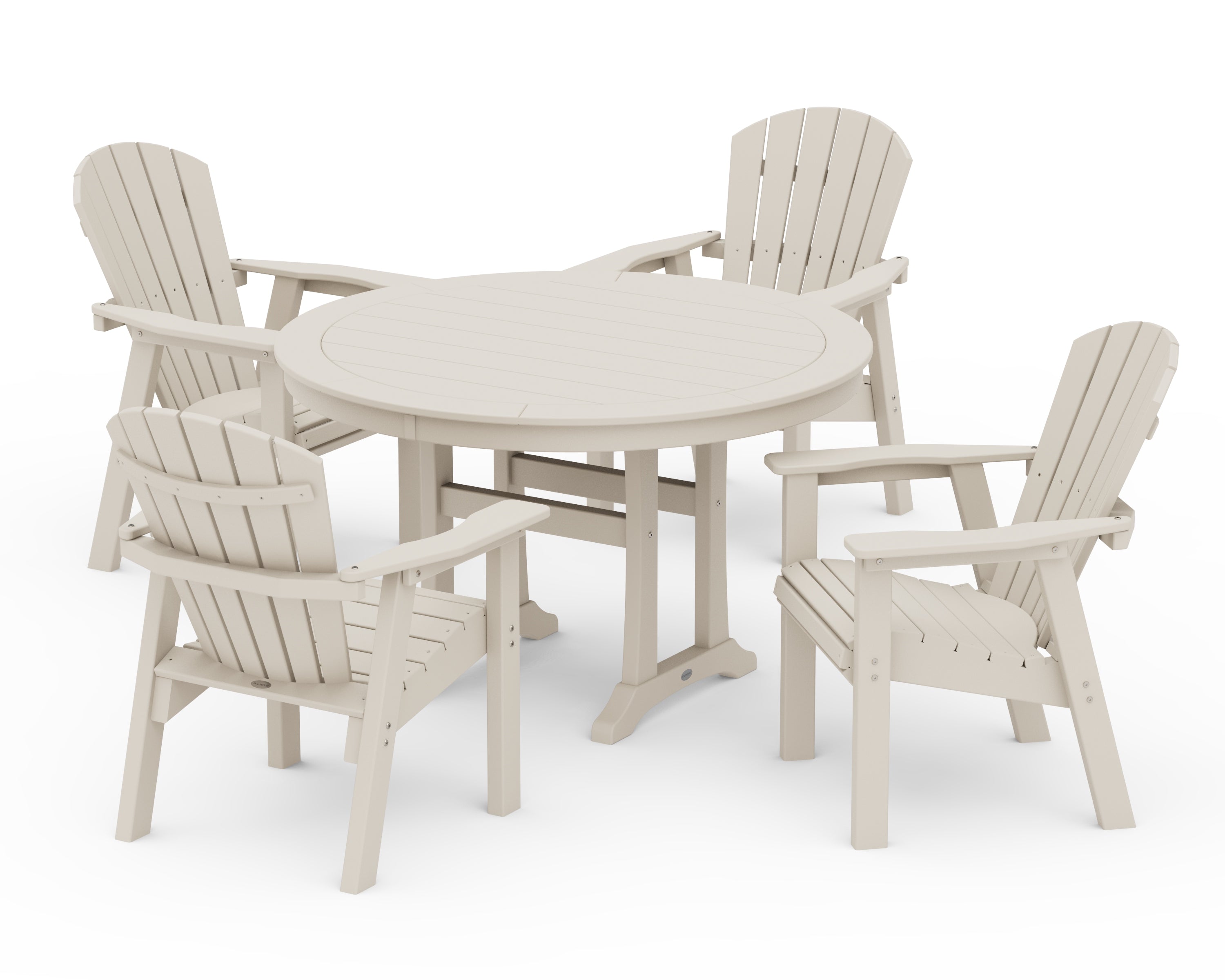 POLYWOOD Seashell 5-Piece Round Dining Set with Trestle Legs in Sand
