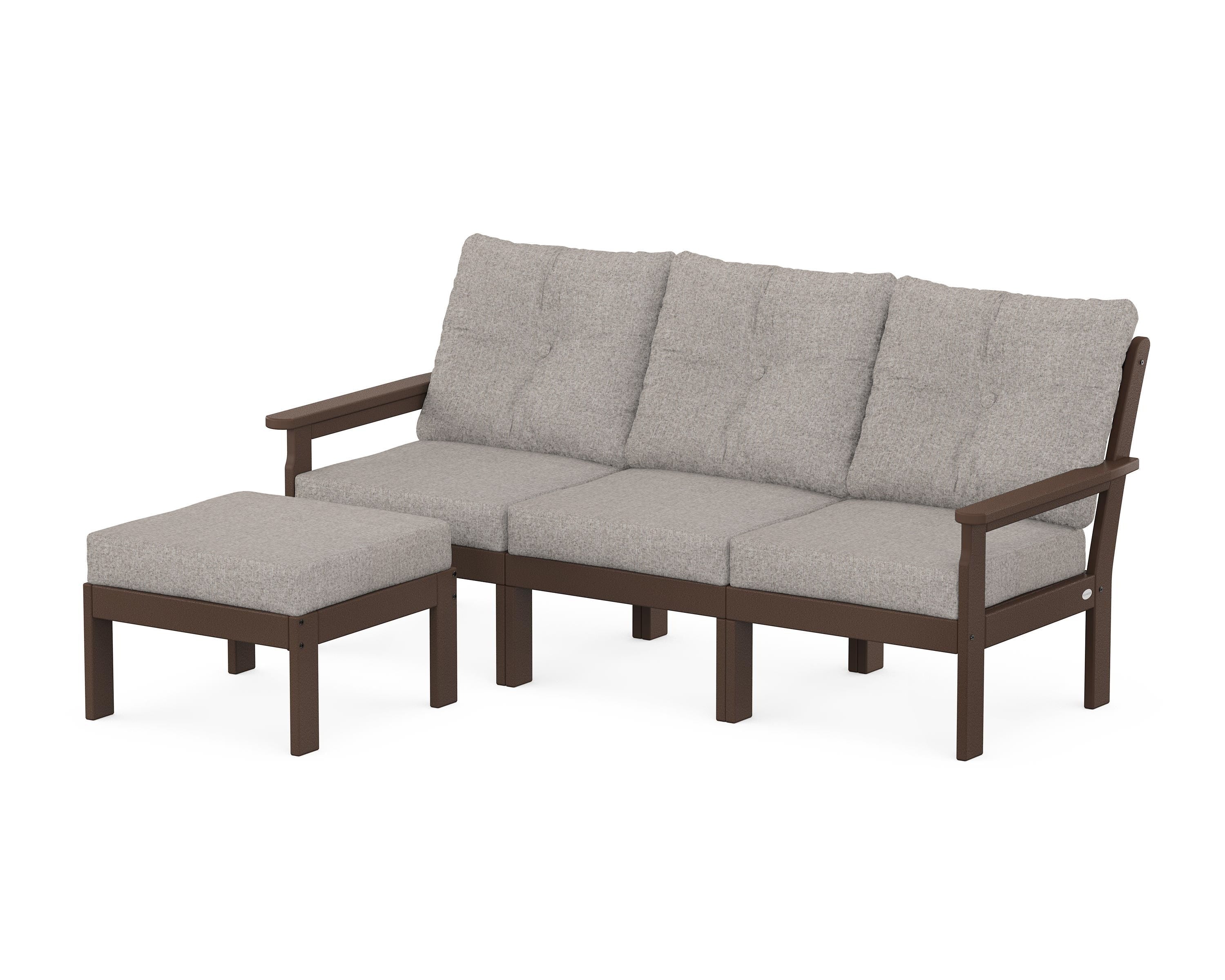 POLYWOOD Vineyard 4-Piece Sectional with Ottoman in Mahogany / Weathered Tweed