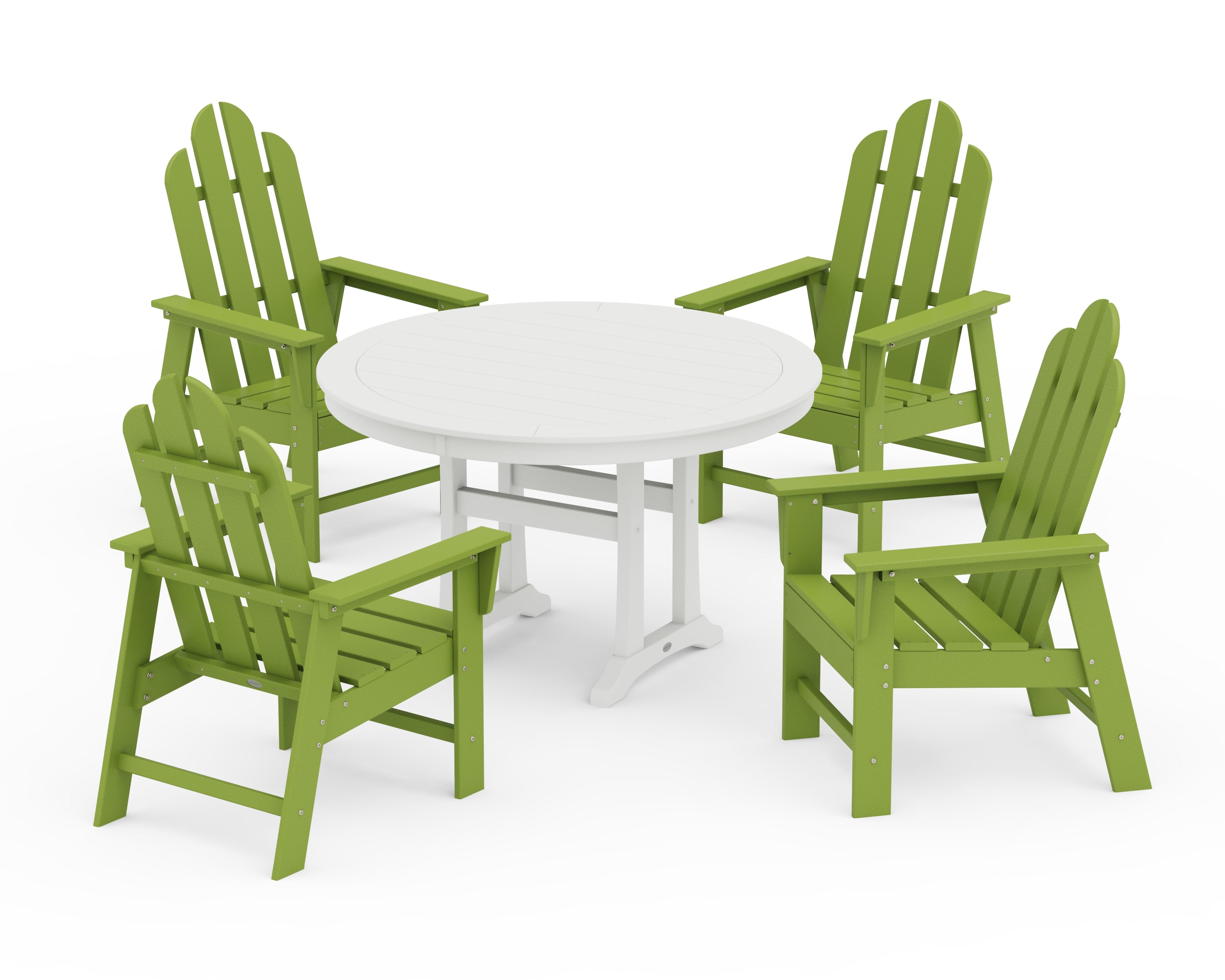 POLYWOOD Long Island 5-Piece Round Dining Set with Trestle Legs in Lime / White
