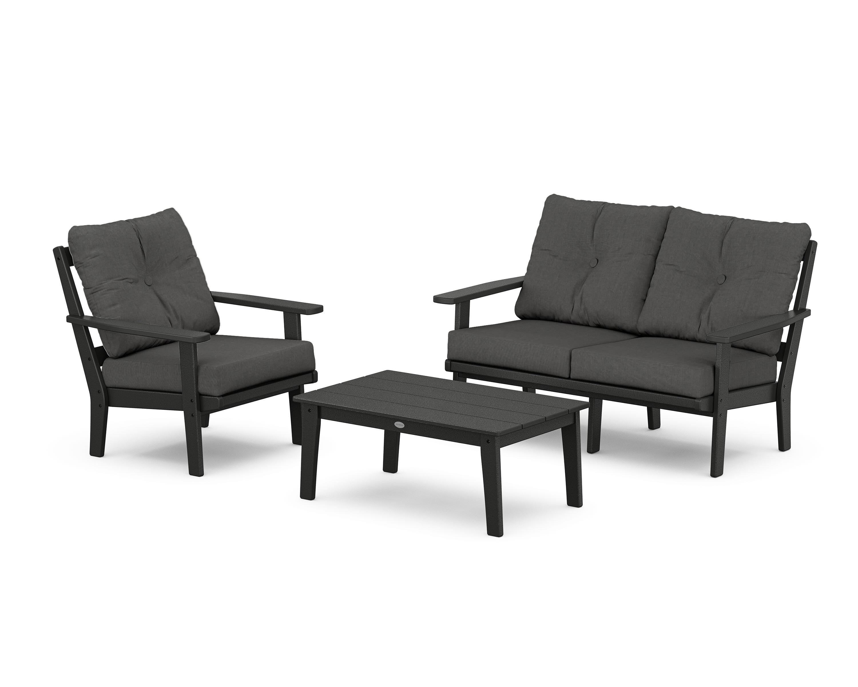 POLYWOOD Prairie 3-Piece Deep Seating Set with Loveseat in Black / Spectrum Carbon