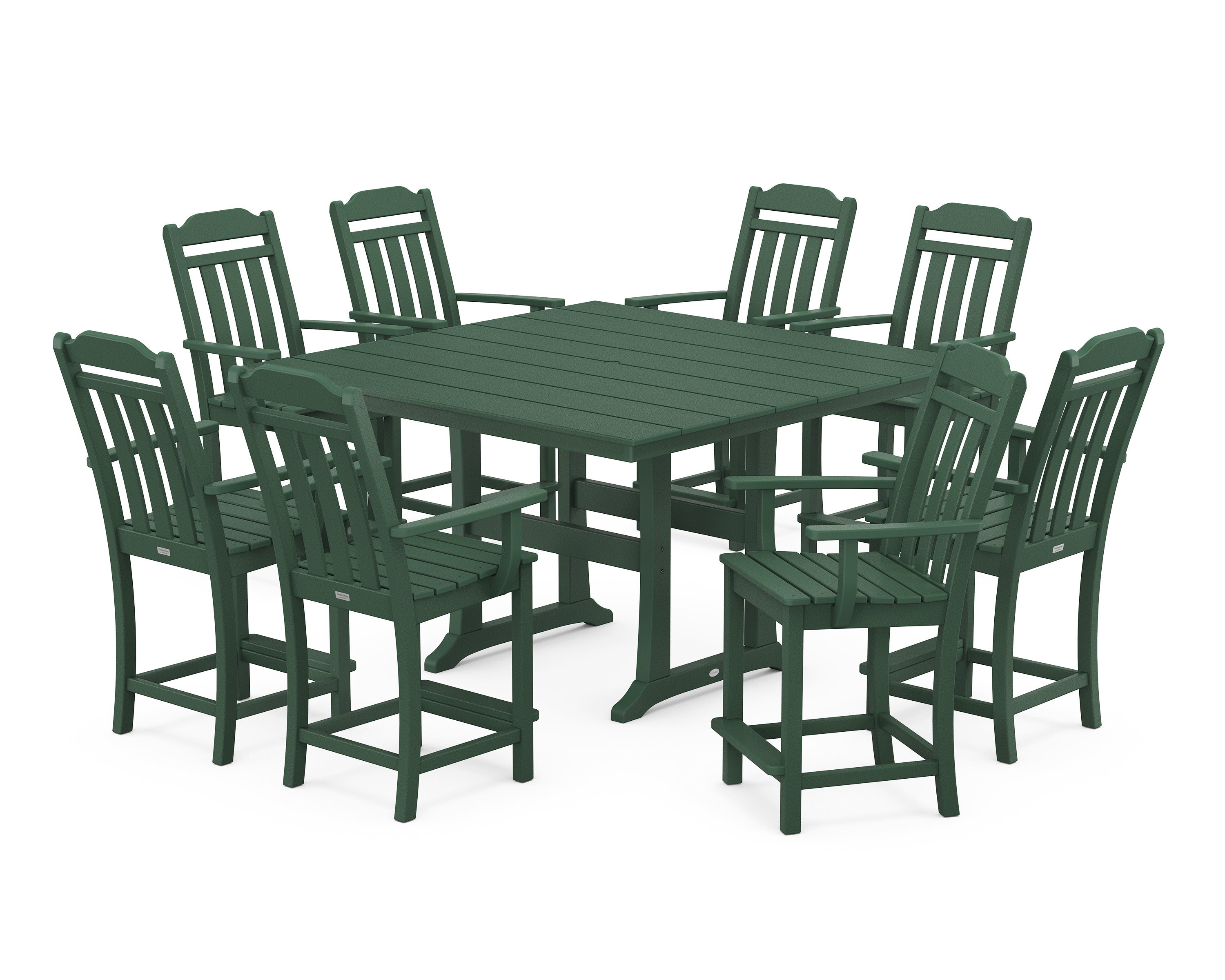 POLYWOOD Country Living 9-Piece Square Farmhouse Counter Set with Trestle Legs in Green