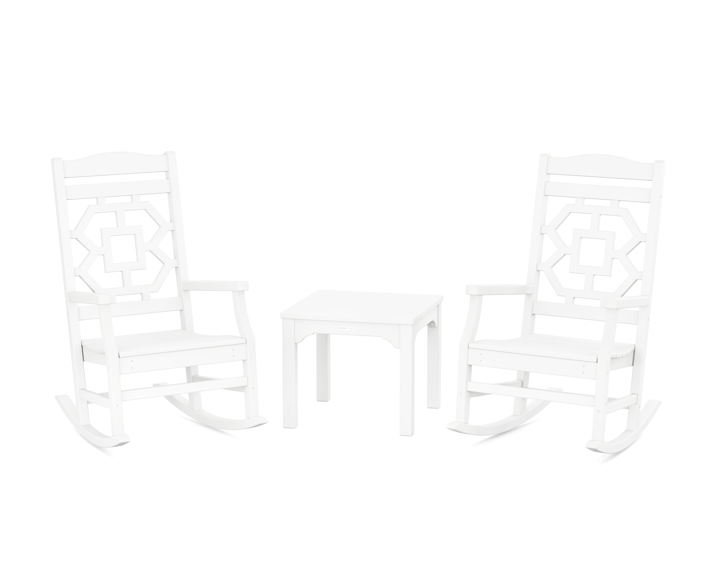 Martha Stewart by POLYWOOD® Chinoiserie 3-Piece Rocking Chair Set in White