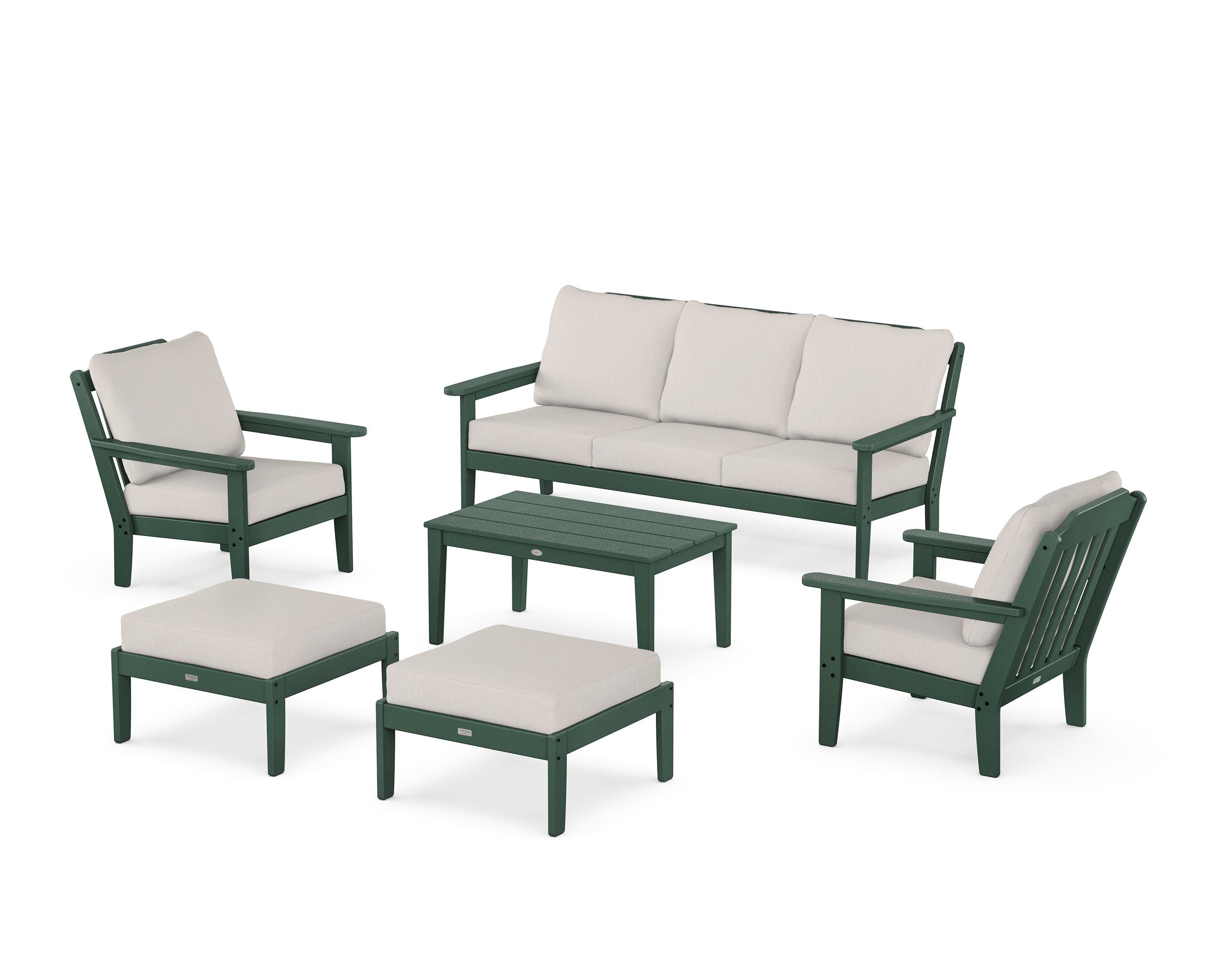 Country Living Cottage 6-Piece Lounge Sofa Set in Green / Cast Ash