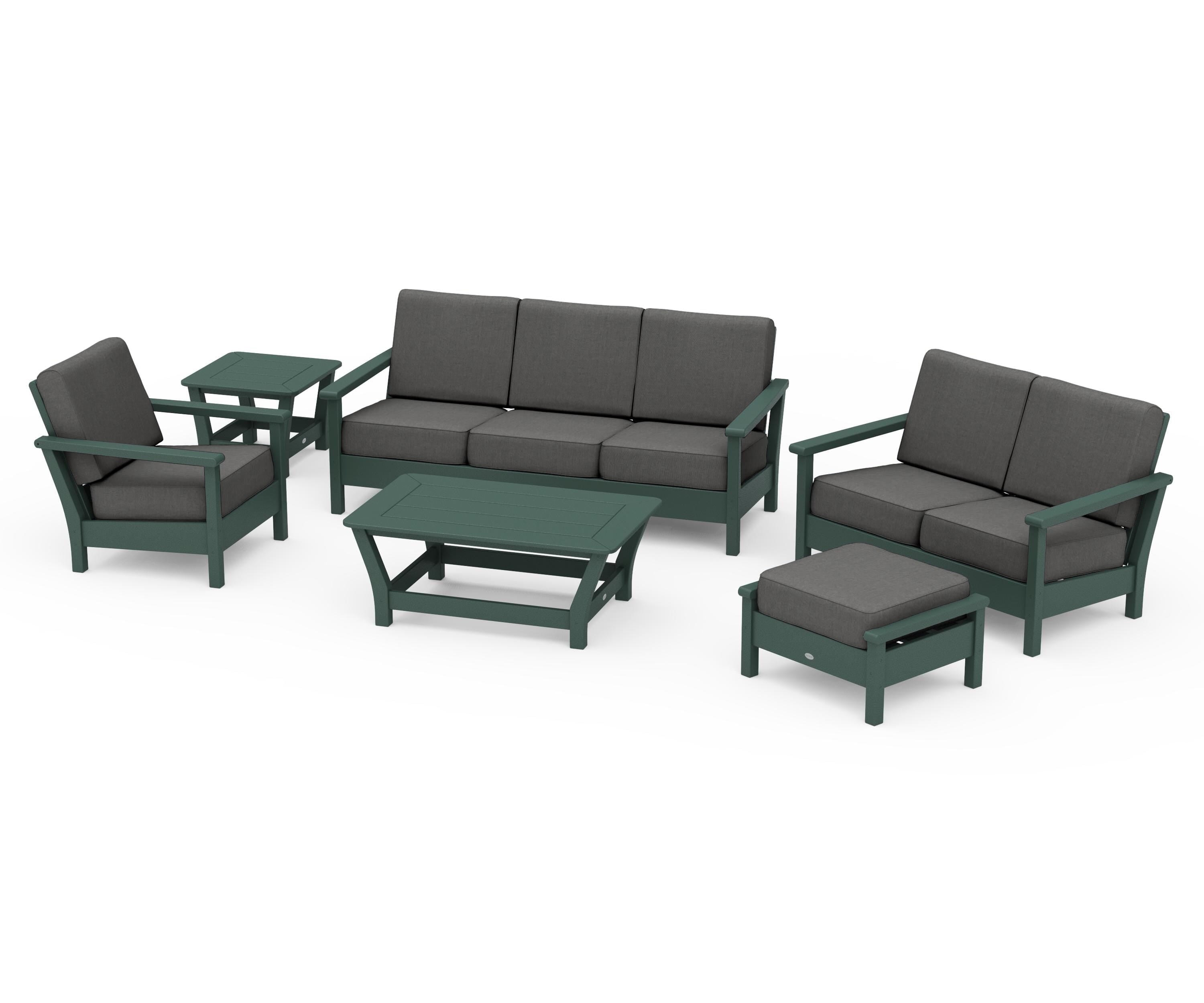 POLYWOOD Harbour 6-Piece Outdoor Living Set in Green / Spectrum Carbon