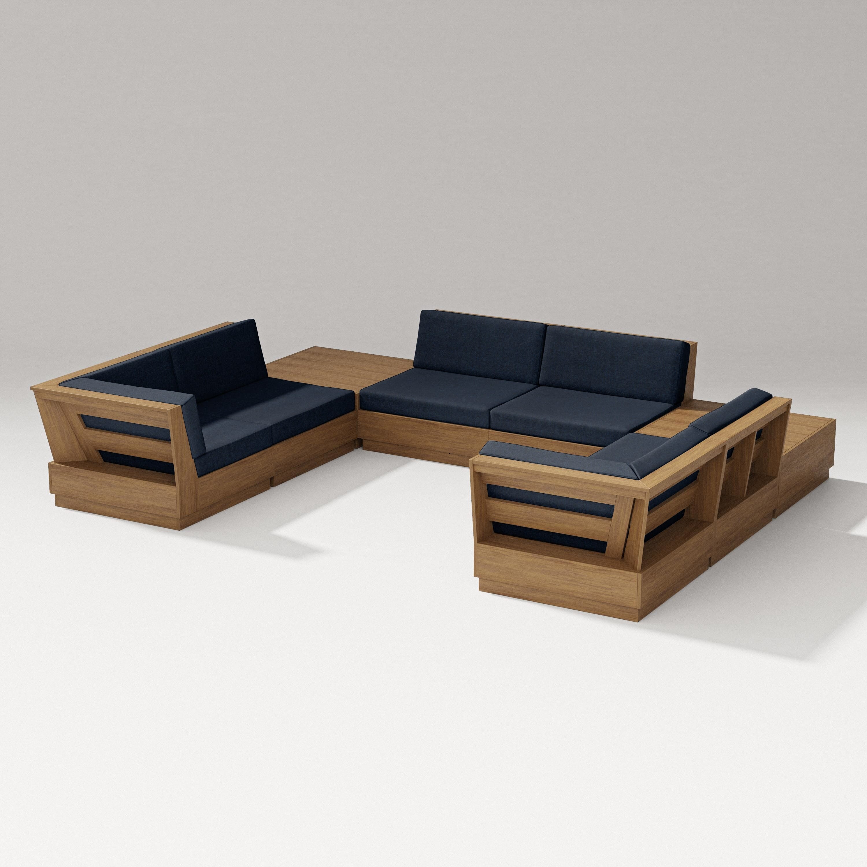 PW Designer Series Elevate 8-Piece U-Shaped Sectional in Natural / Marine Indigo