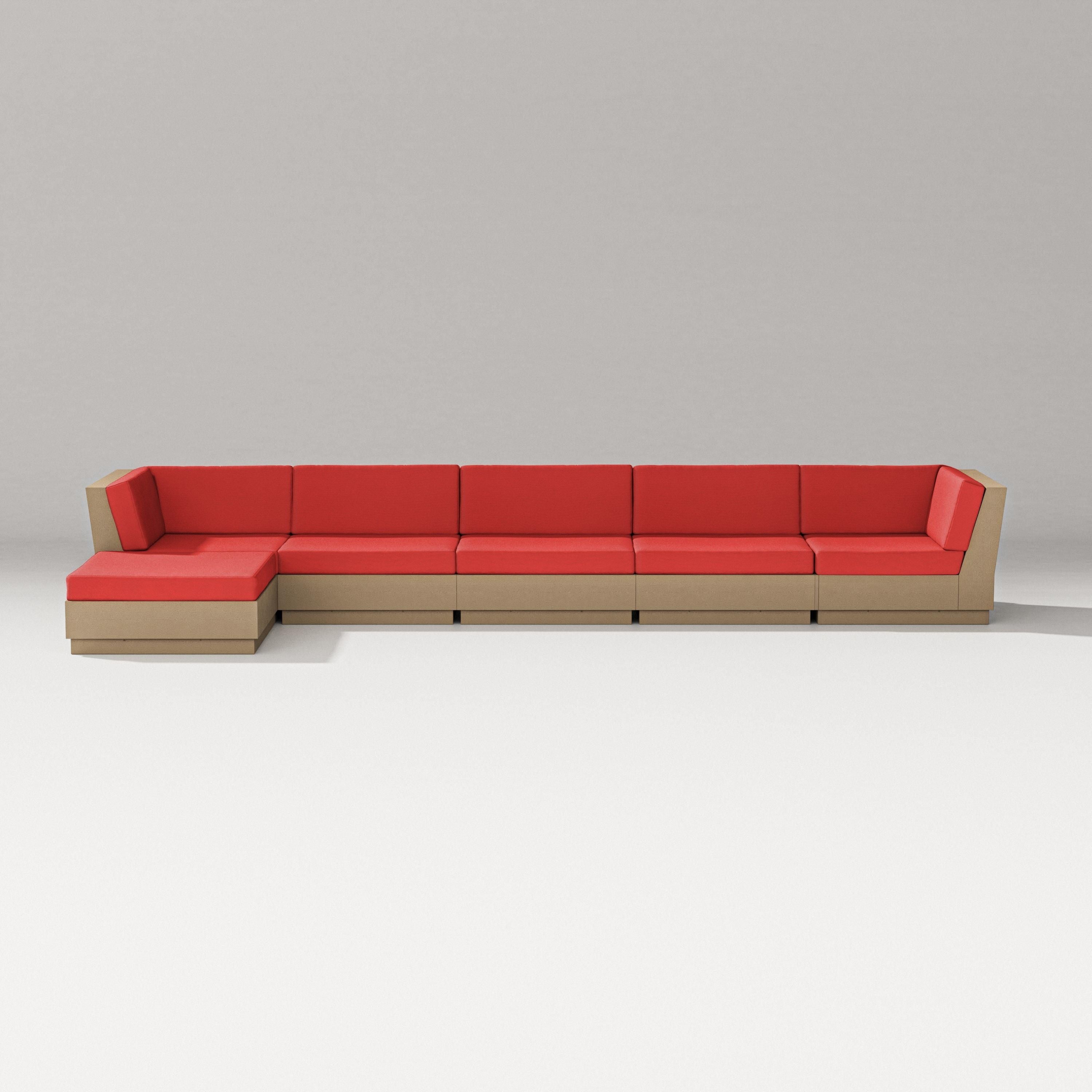 PW Designer Series Elevate 6-Piece Chaise Sectional in Vintage Sahara / Crimson Linen
