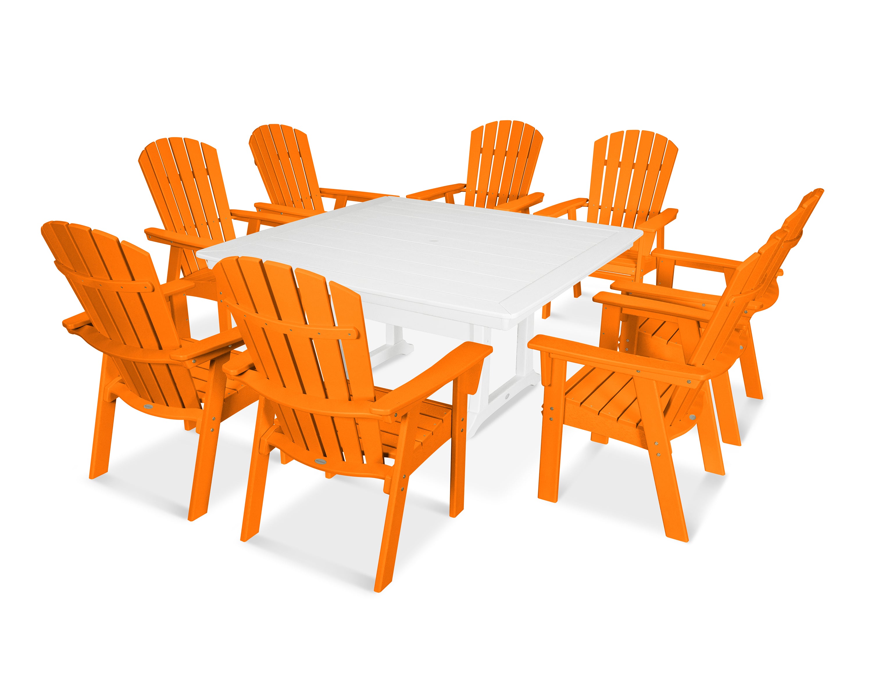 POLYWOOD® Nautical Adirondack 9-Piece Trestle Dining Set in Tangerine / White