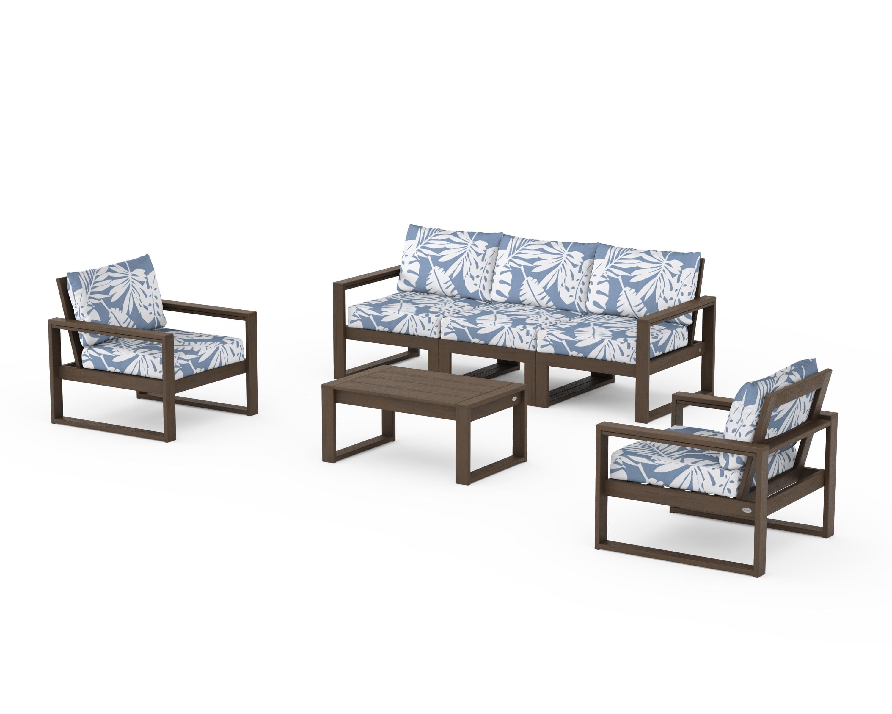POLYWOOD EDGE Sectional 4-Piece Deep Seating Set with Sofa in Kona / Leaf Sky Blue