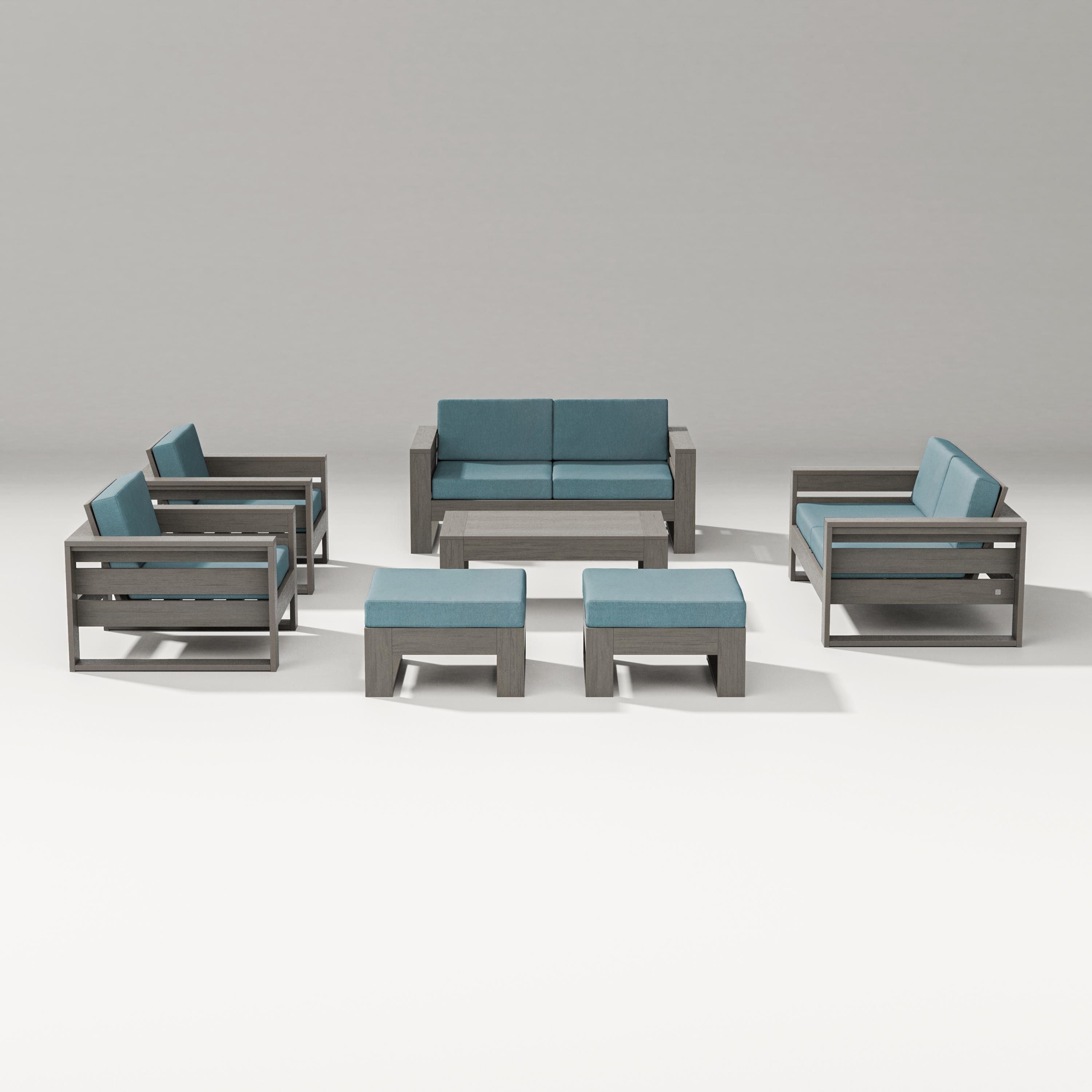 PW Designer Series Latitude 7-Piece Lounge Loveseat Set in Driftwood / Ocean Teal