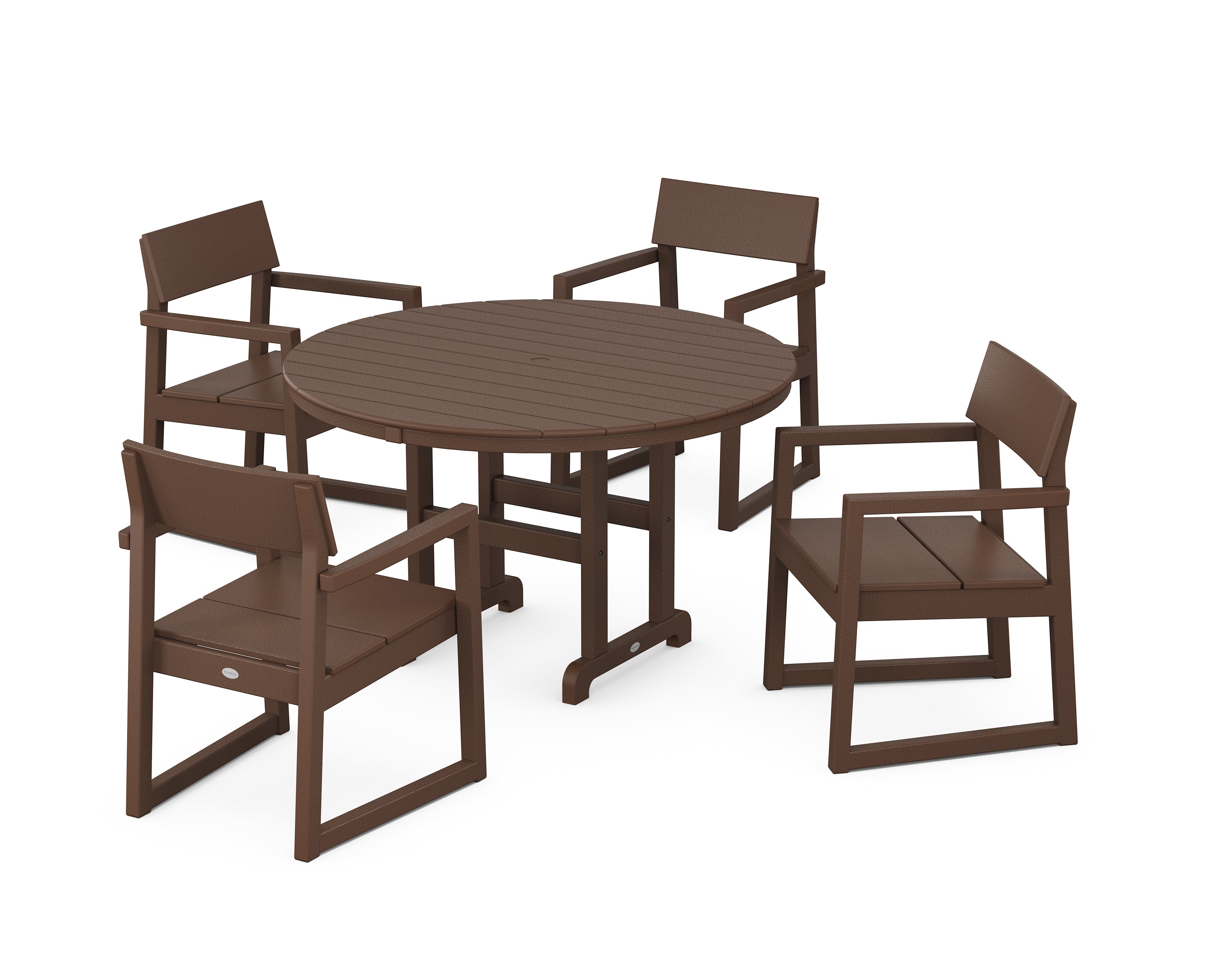 POLYWOOD® EDGE 5-Piece Round Farmhouse Dining Set in Mahogany