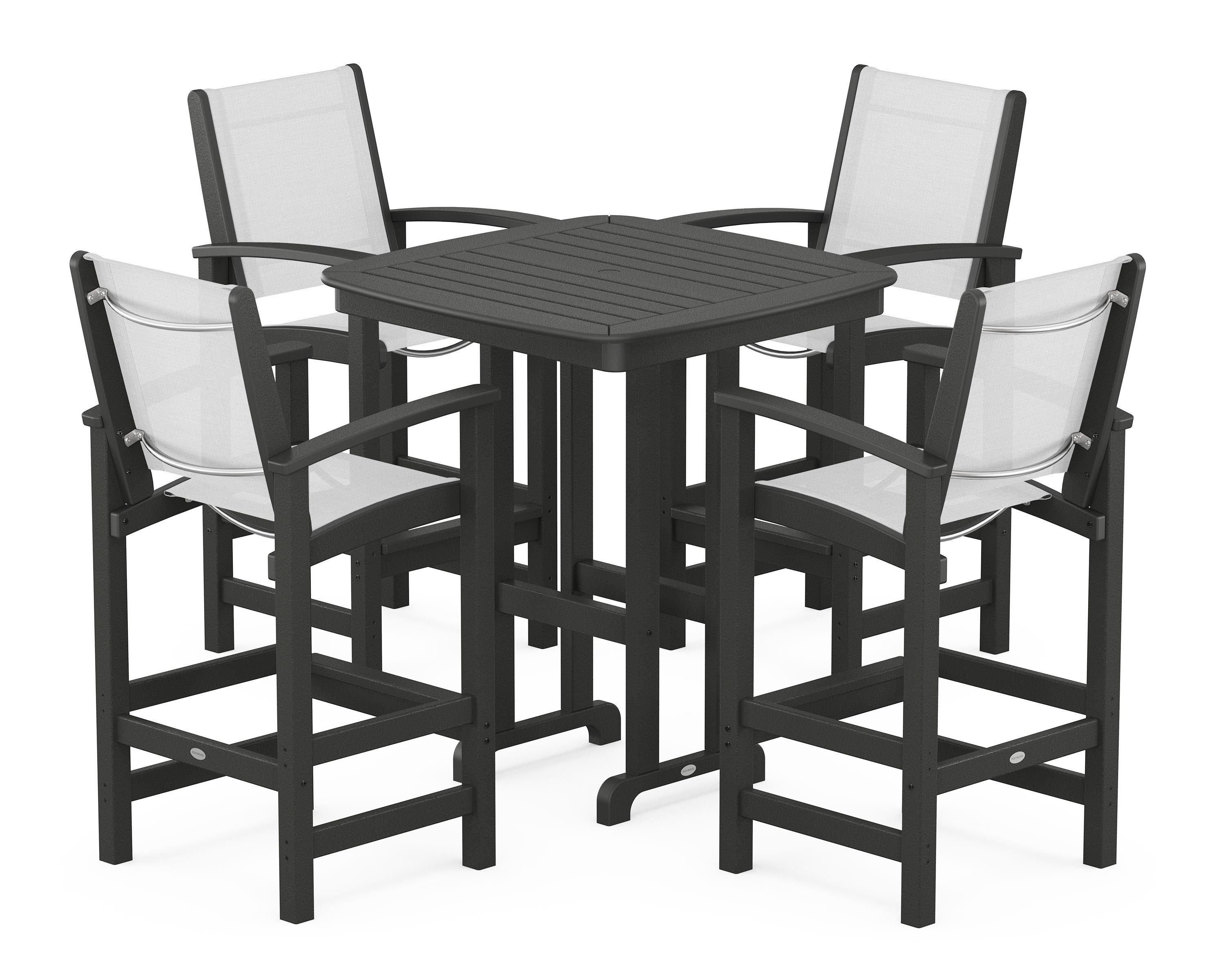 POLYWOOD Coastal 5-Piece Bar Set in Black / White Sling