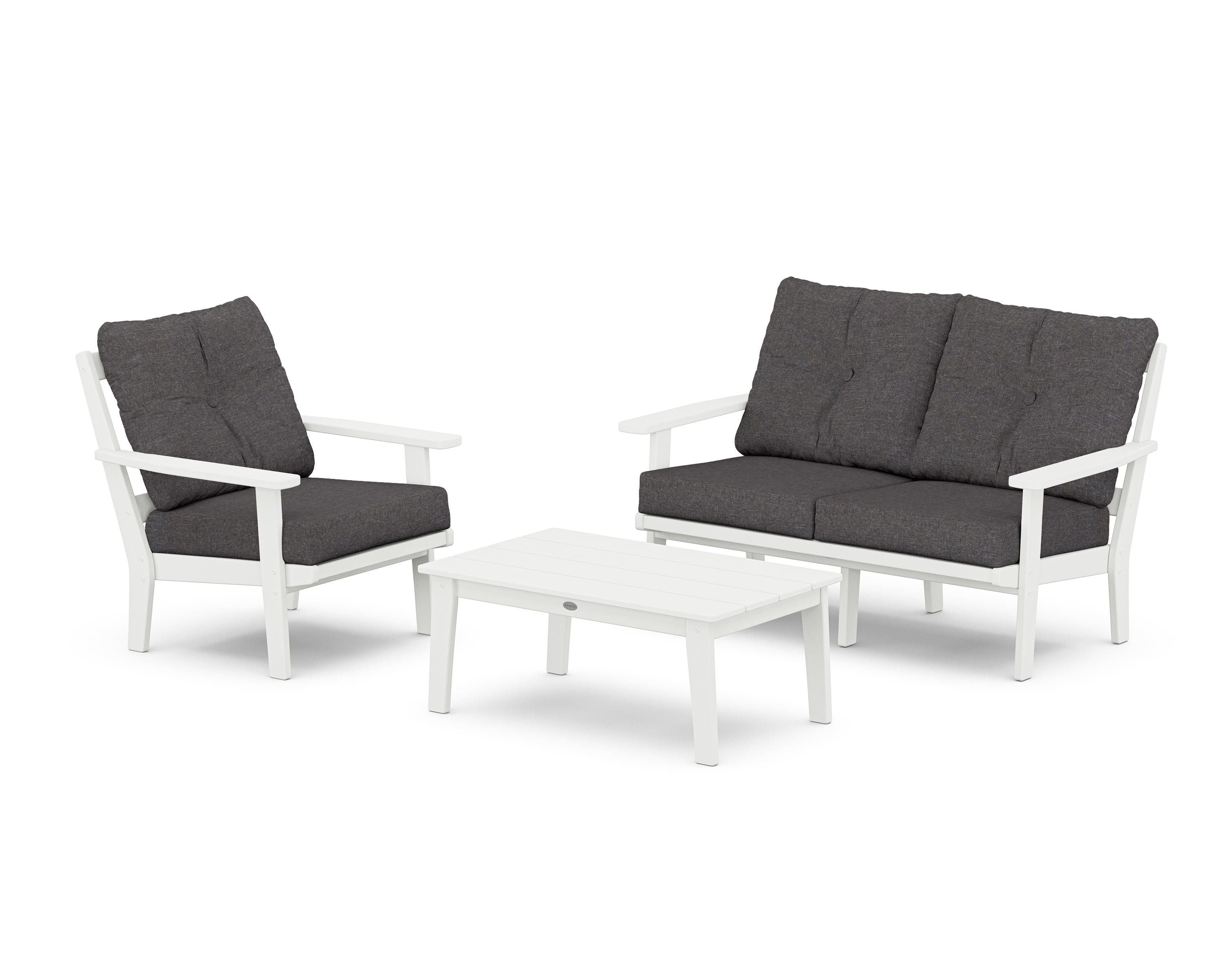 POLYWOOD Oxford 3-Piece Deep Seating Set with Loveseat in White / Ash Charcoal