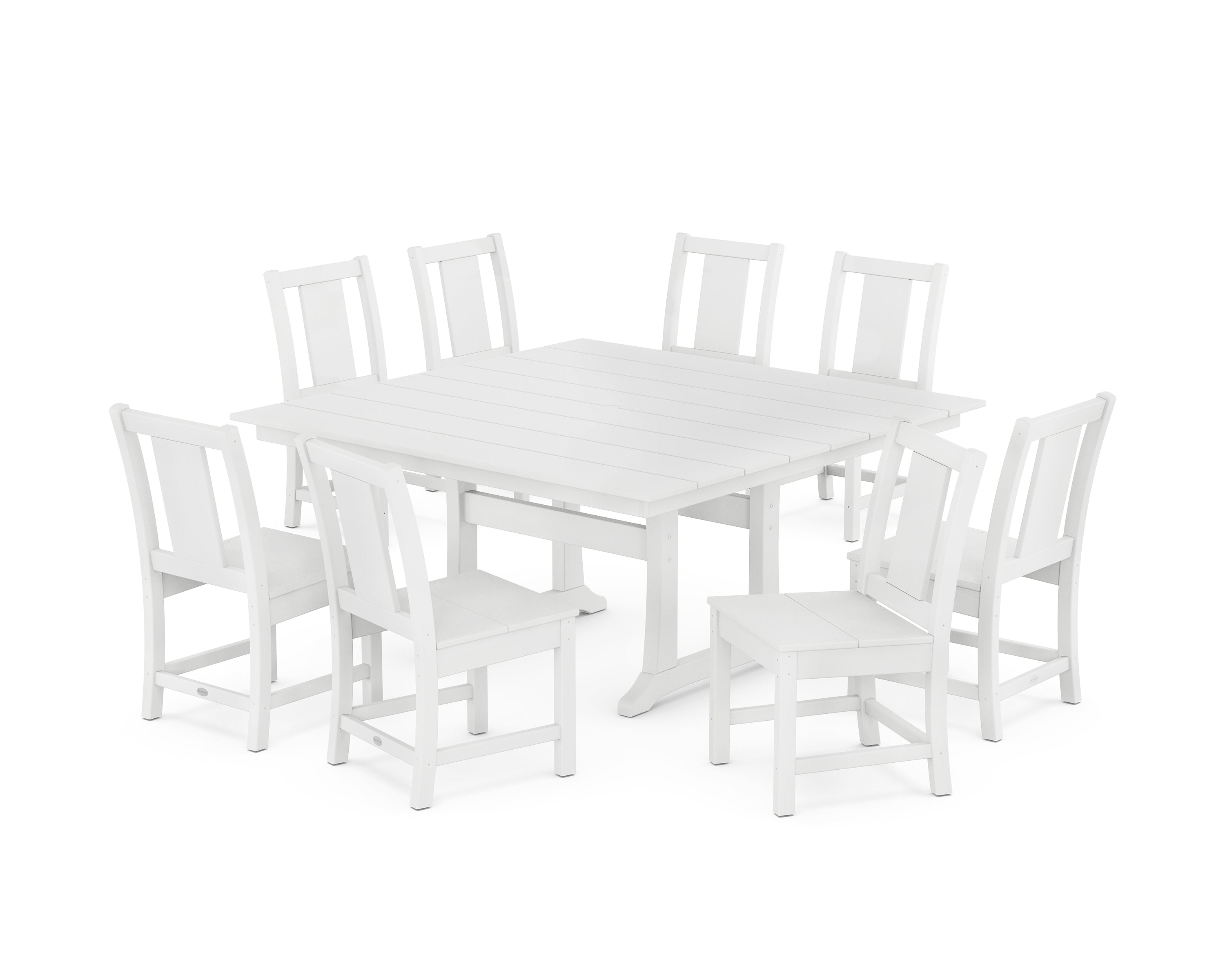 POLYWOOD® Prairie Side Chair 9-Piece Square Farmhouse Dining Set with Trestle Legs in White