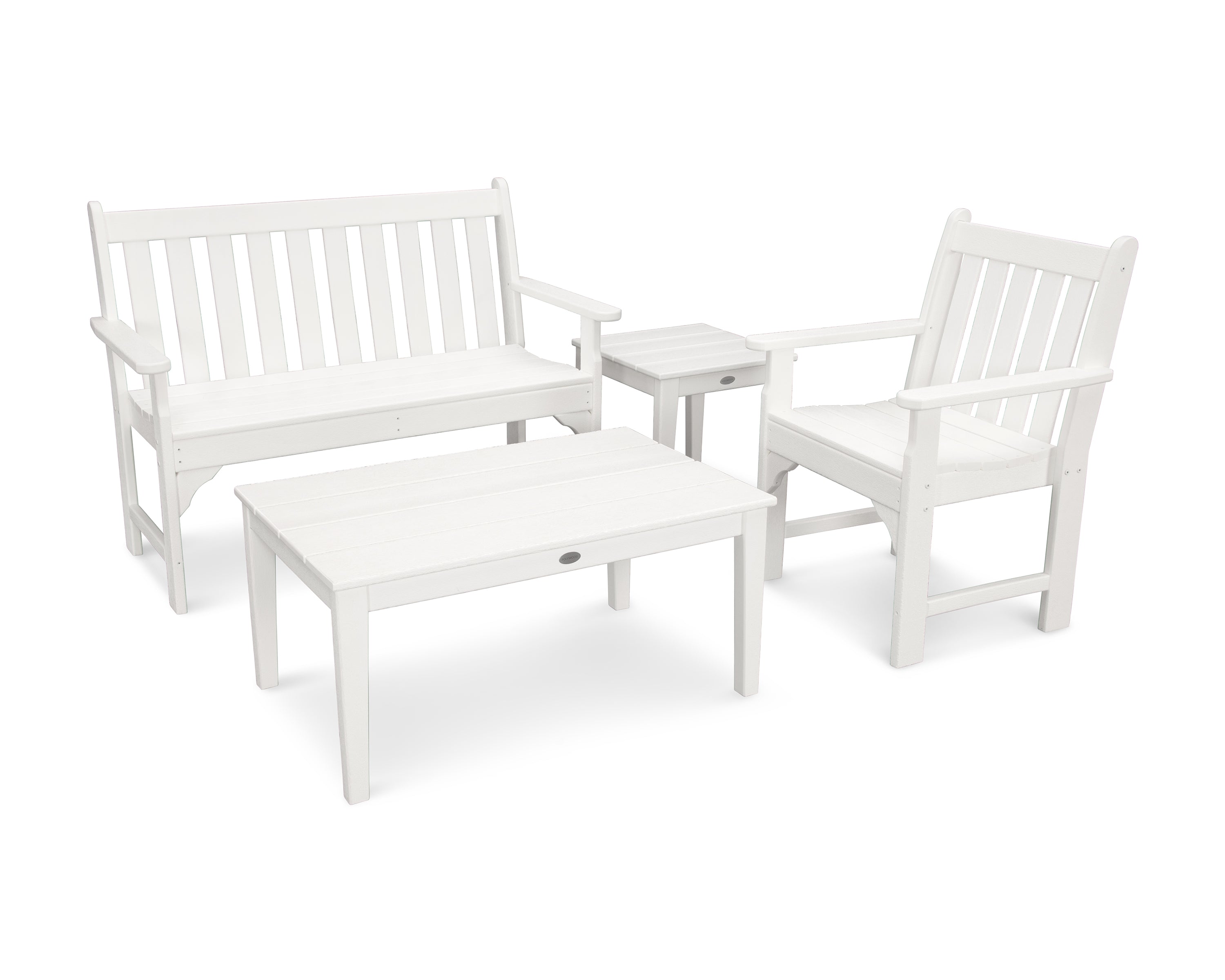POLYWOOD Vineyard 4-Piece Bench Seating Set in Vintage White