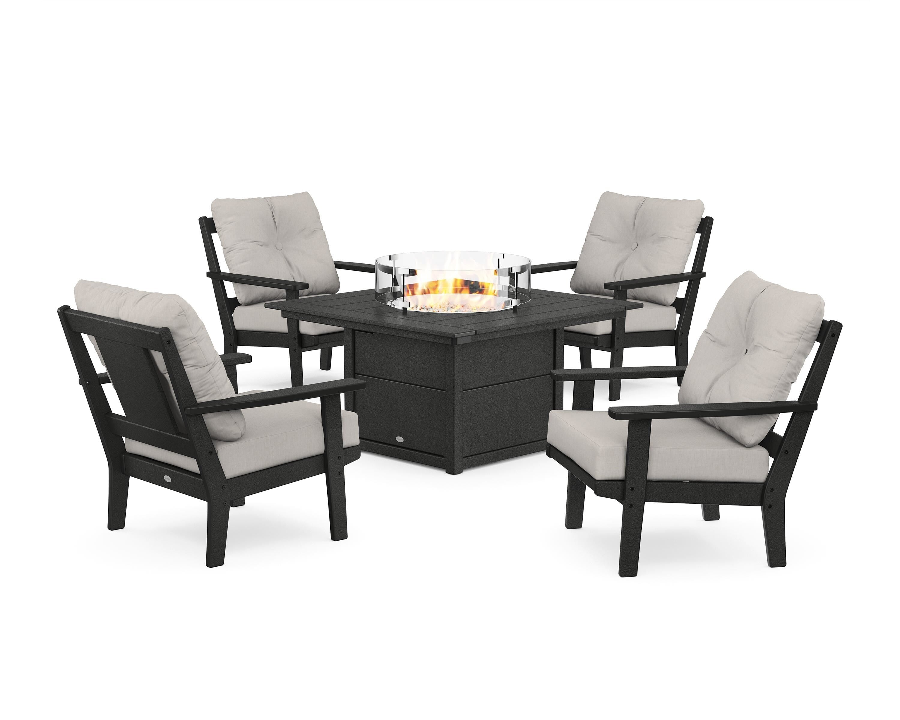 POLYWOOD Prairie 5-Piece Deep Seating Set with Fire Pit Table in Black / Cast Ash