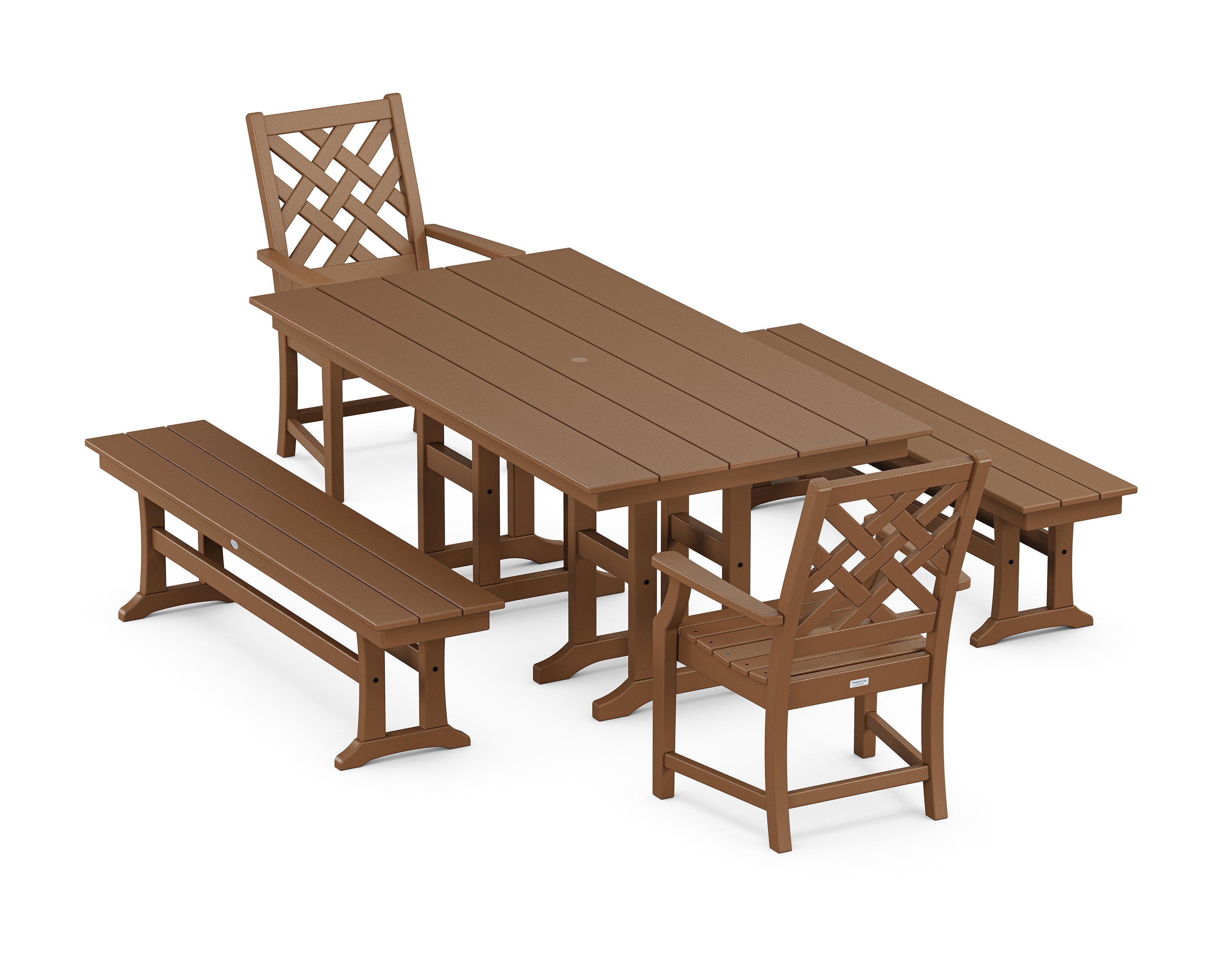 Country Living Wovendale 5-Piece Farmhouse Dining Set with Benches in Teak