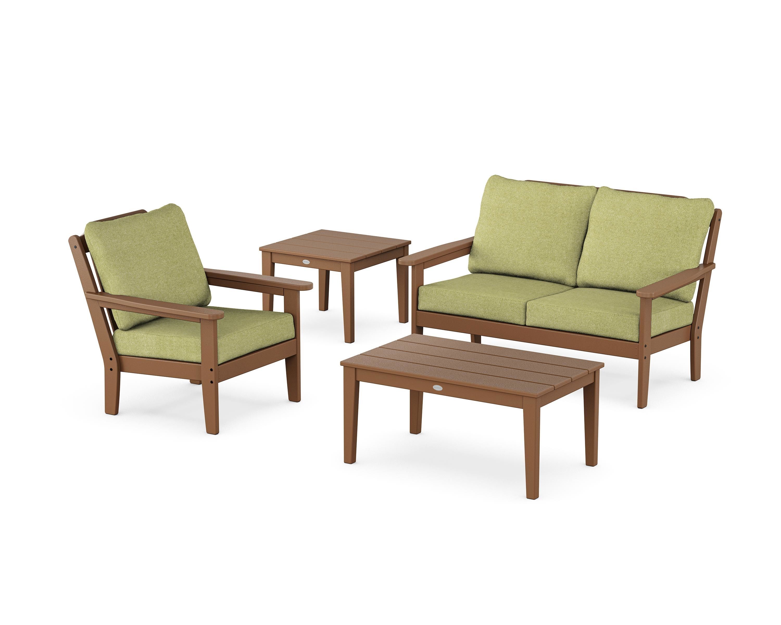 Country Living Wovendale 4-Piece Deep Seating Set in Teak / Chartreuse Boucle