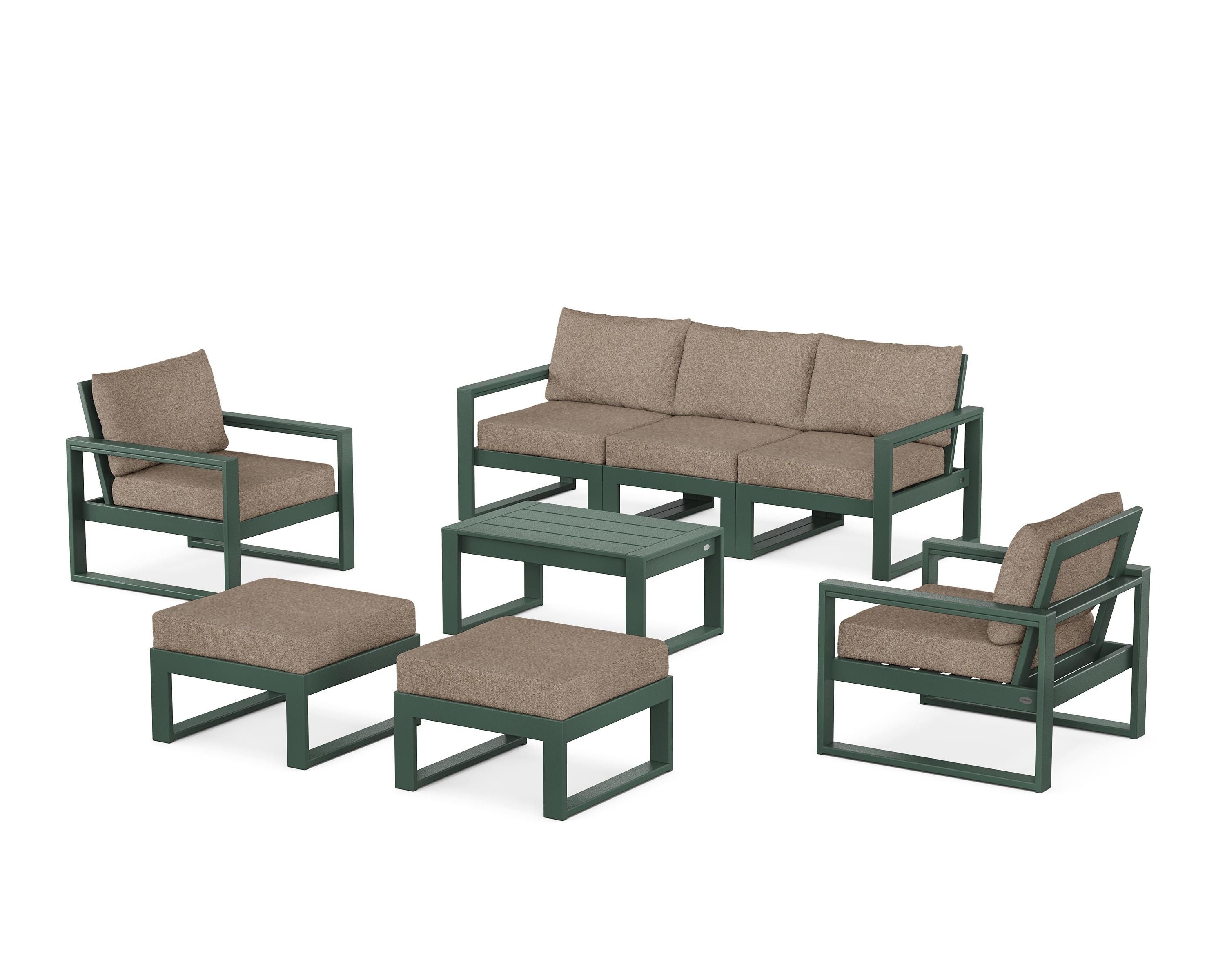 POLYWOOD EDGE Sectional 8-Piece Lounge Sofa Set in Green / Spiced Burlap