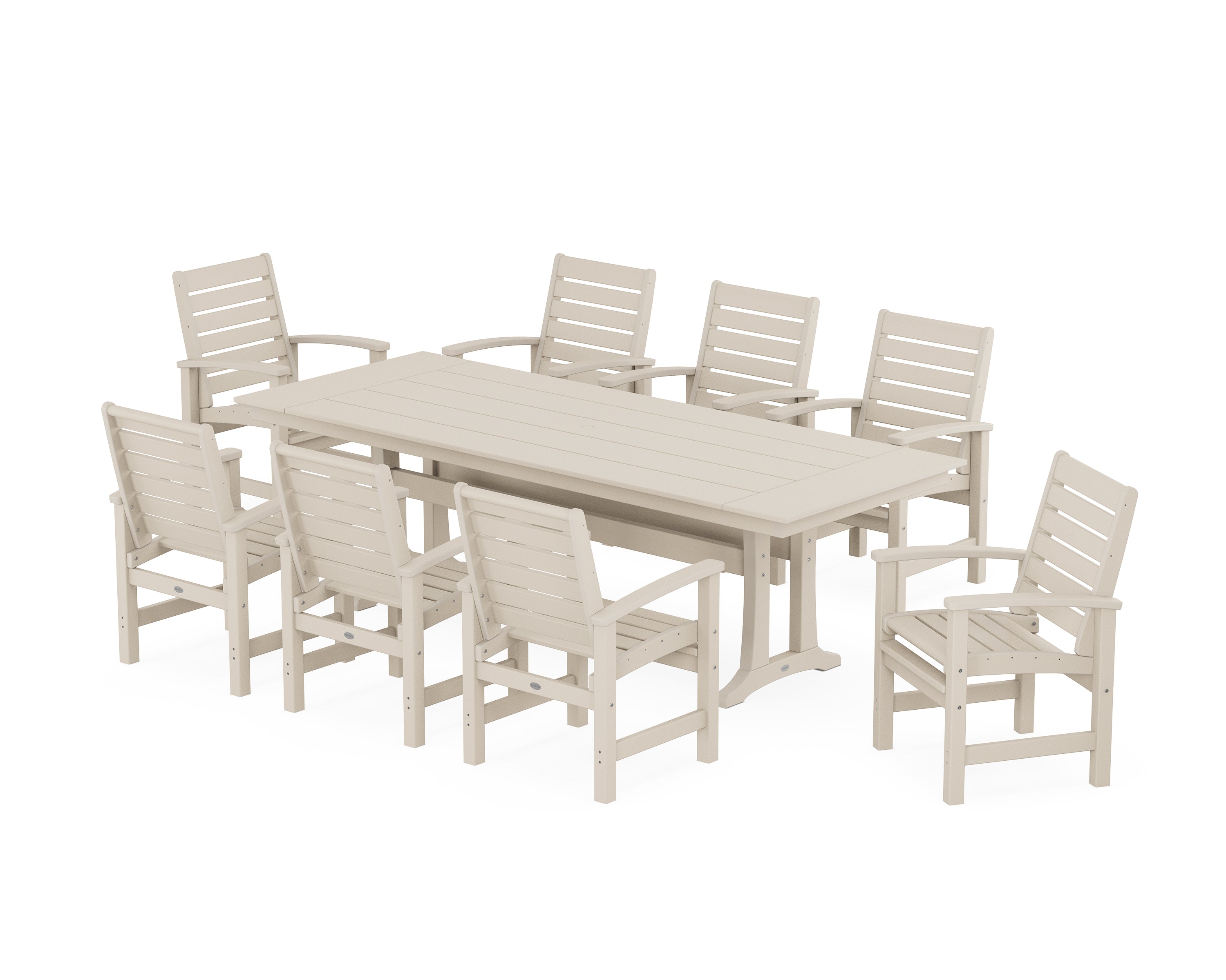 POLYWOOD® Signature 9-Piece Farmhouse Dining Set with Trestle Legs in Sand