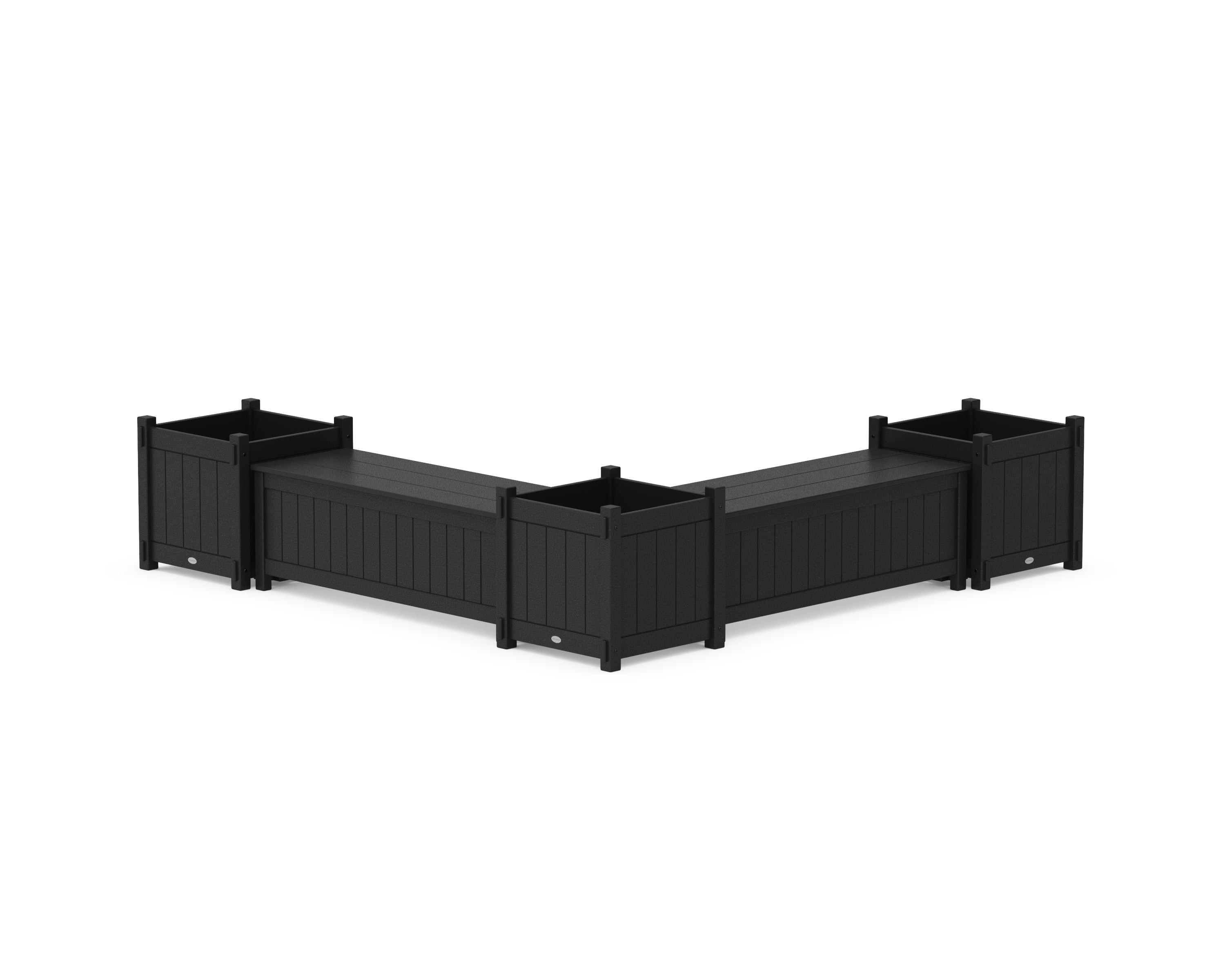 POLYWOOD 48" Vineyard L- Shaped Planter Storage Bench Corner Set- Large in Black