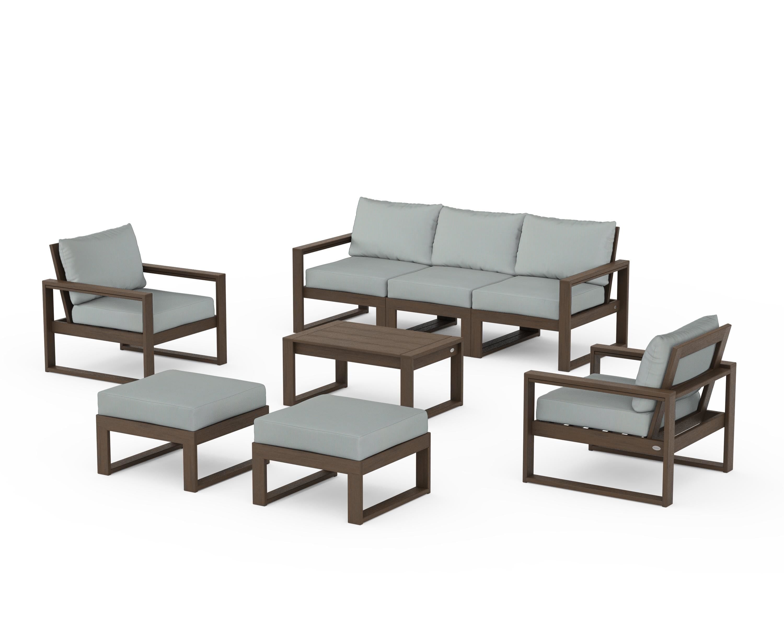 POLYWOOD EDGE Sectional 8-Piece Lounge Sofa Set in Kona / Spa