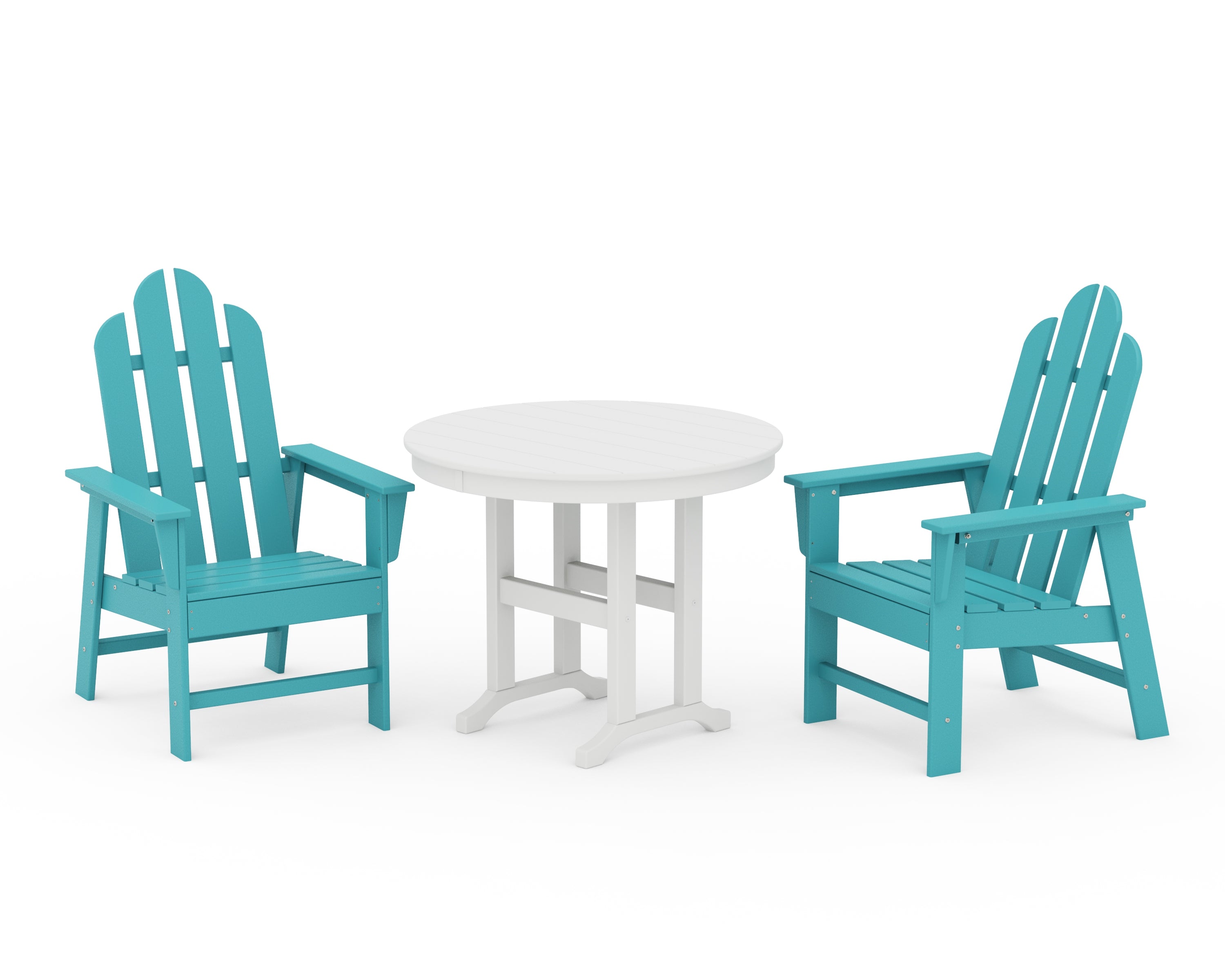 POLYWOOD Long Island 3-Piece Round Dining Set in Aruba / White