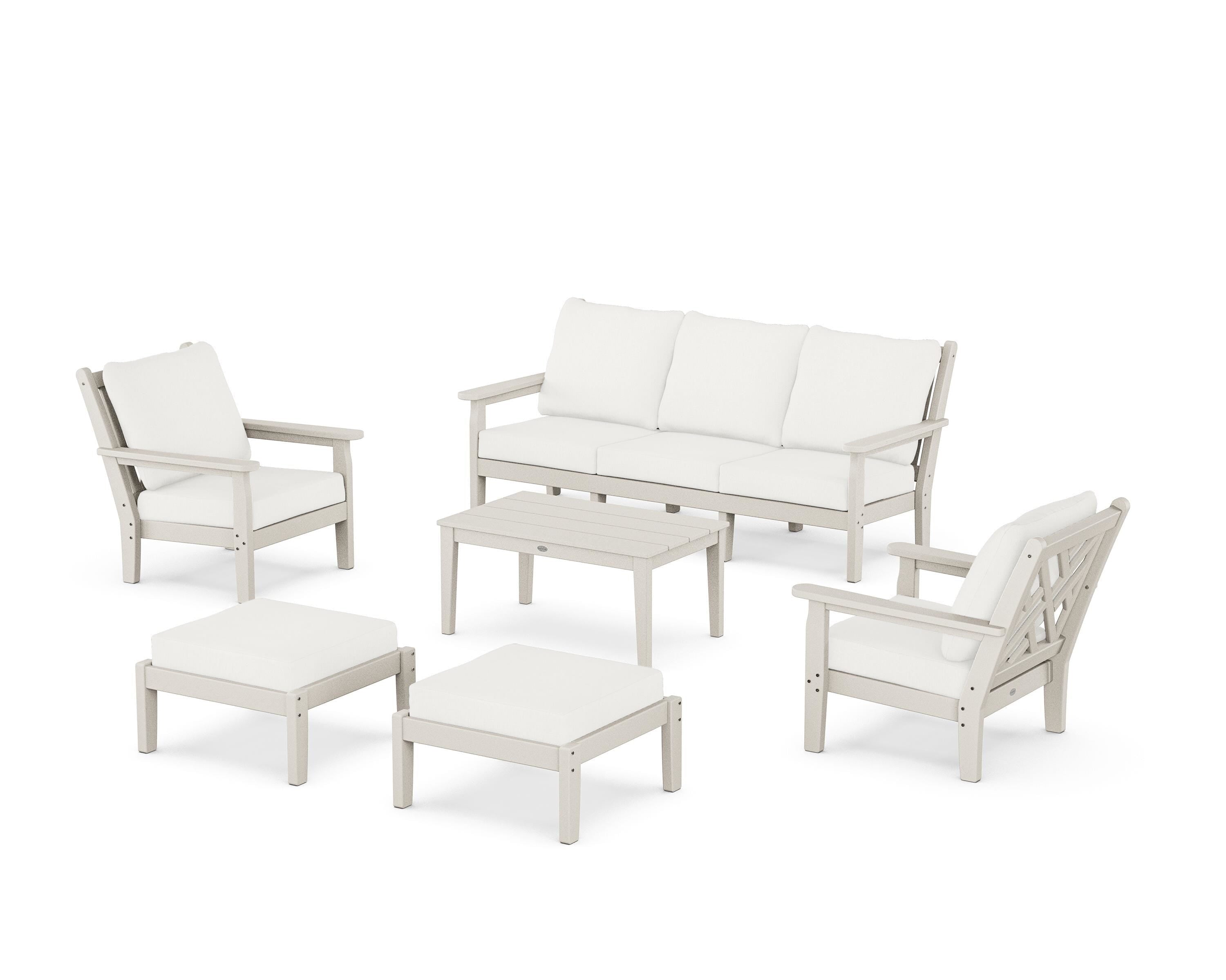 POLYWOOD Chippendale 6-Piece Lounge Sofa Set in Sand / Natural Linen