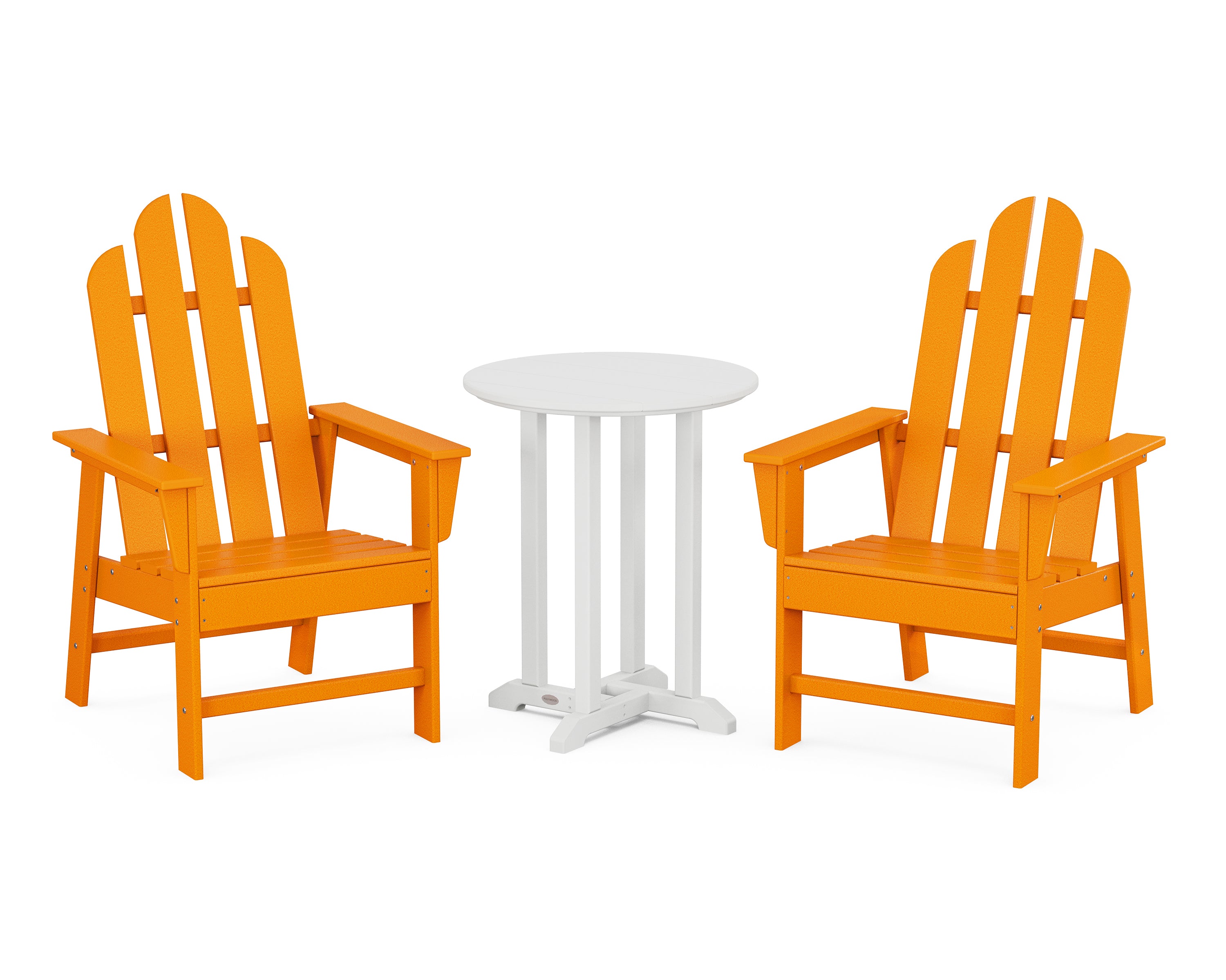 POLYWOOD Long Island 3-Piece Round Bistro Dining Set in Tangerine / White