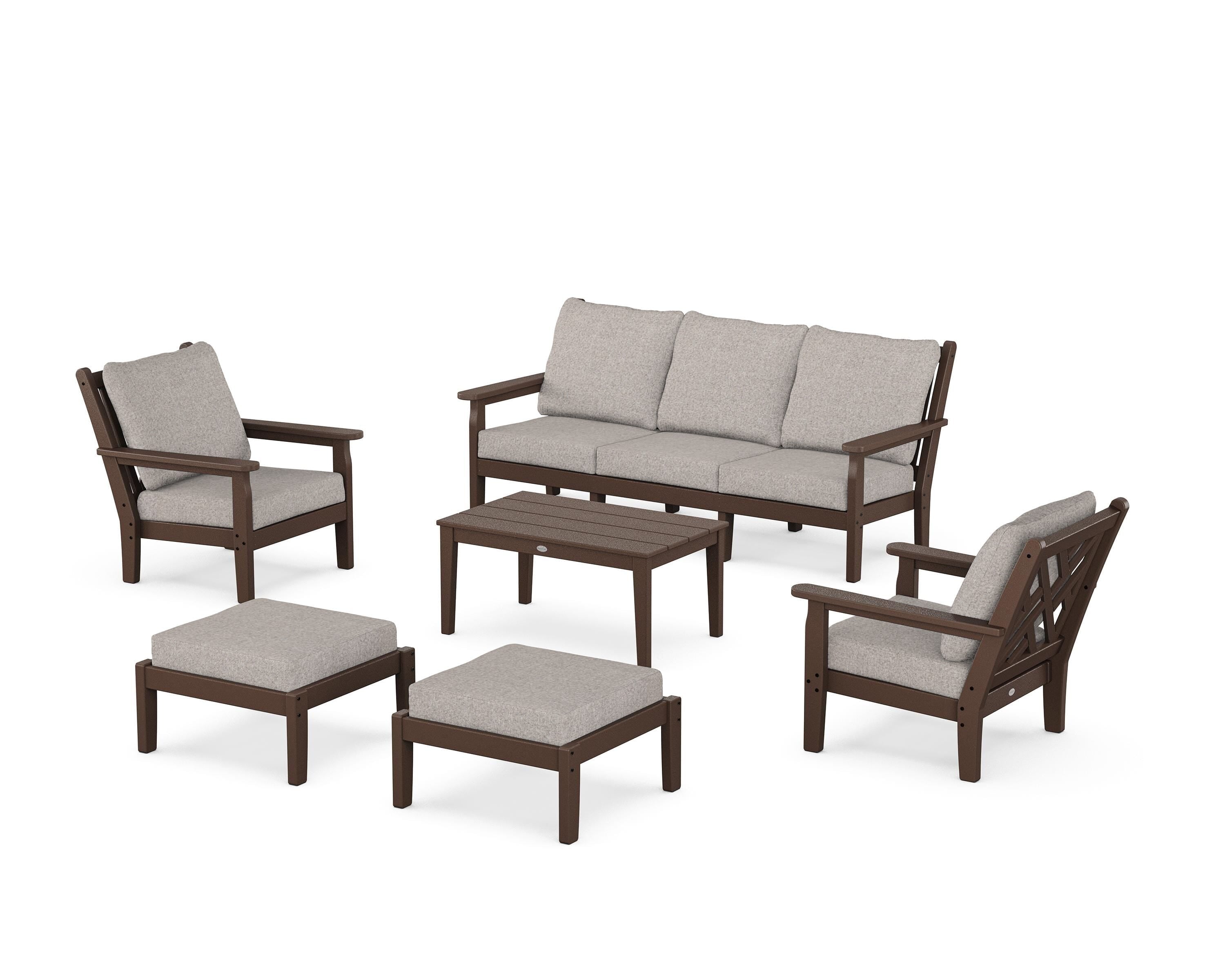 POLYWOOD Chippendale 6-Piece Lounge Sofa Set in Mahogany / Weathered Tweed