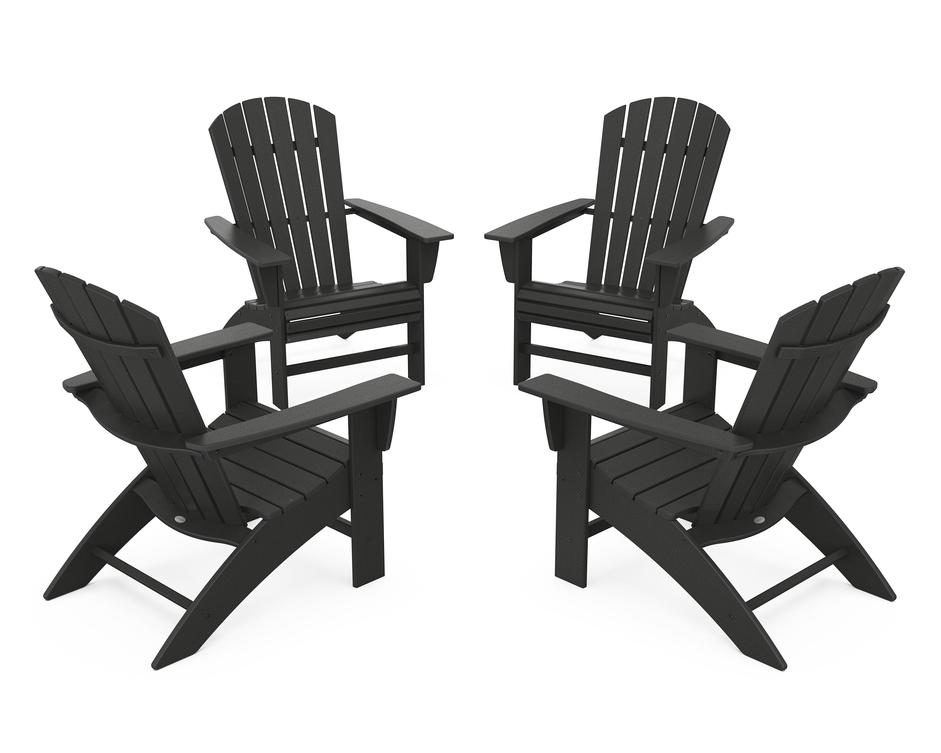 POLYWOOD® 4-Piece Nautical Curveback Adirondack Chair Conversation Set in Black
