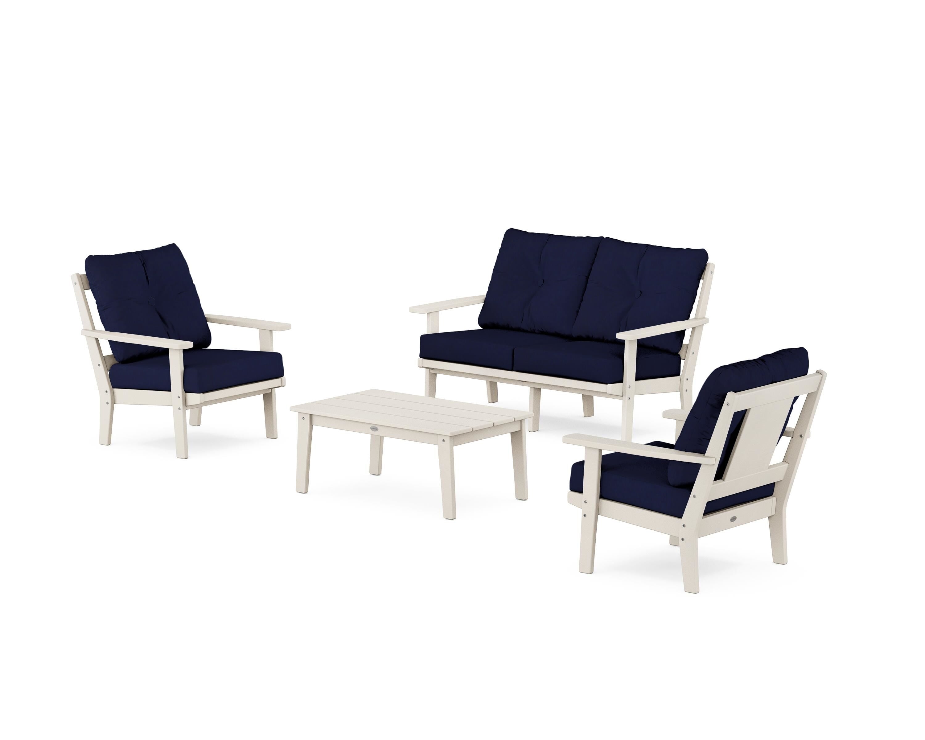 POLYWOOD Prairie 4-Piece Deep Seating Set with Loveseat in Sand / Navy